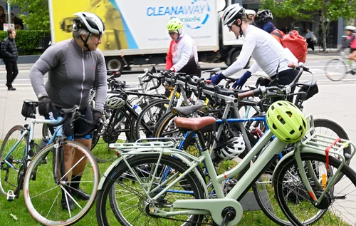 Riders parking their bikes at National Ride2Work Day 2026 in Canberra