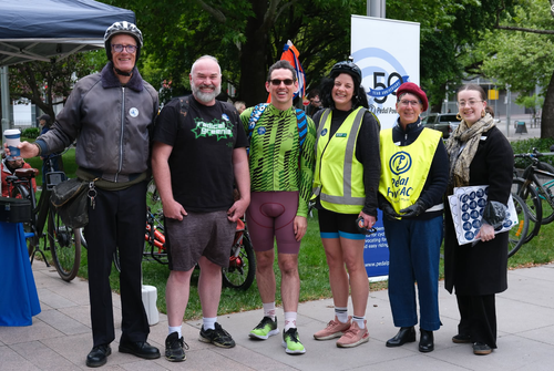 Volunteers posing together at the 2026 Ride2Work breakfast in Canberra