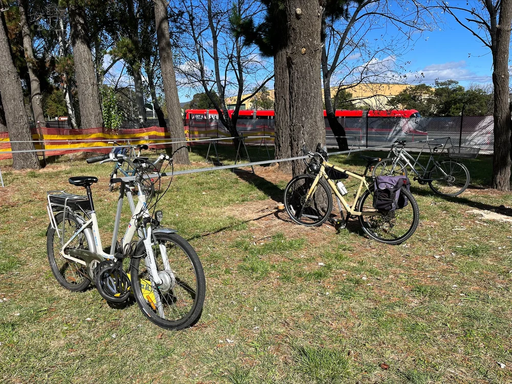 Temporary Pedal Power bike racks installed at a community event