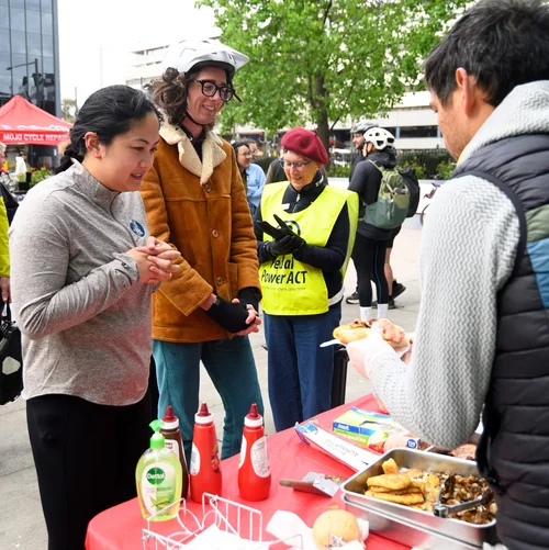 Attendees enjoying breakfast together at the Ride2Work event