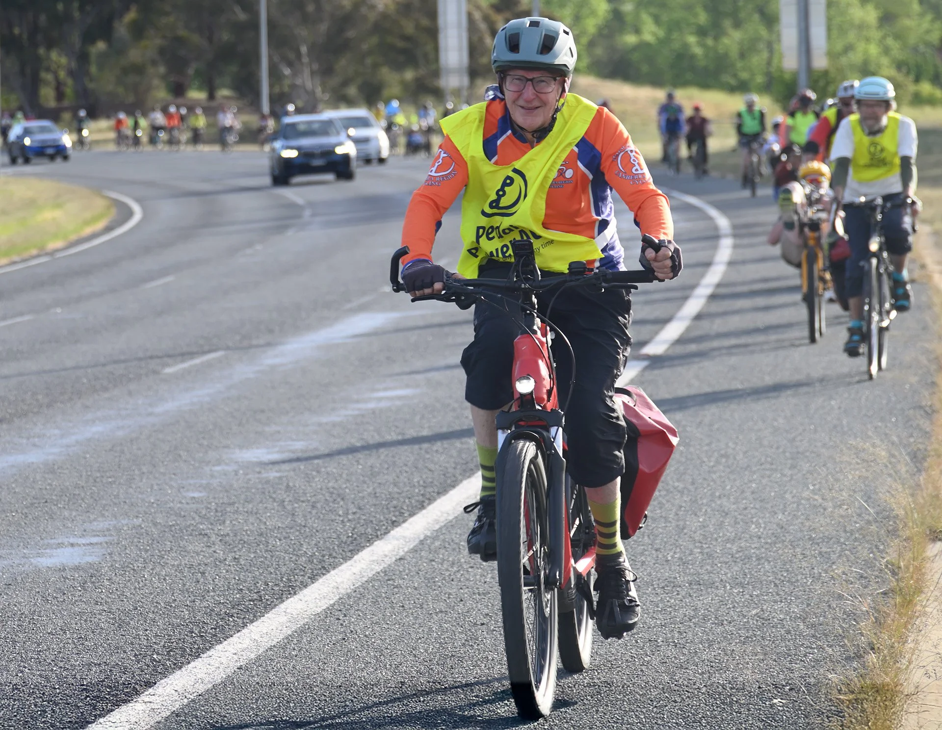 Pedal Power riders travelling from Woden towards Civic during the 50th Anniversary Demonstration Ride