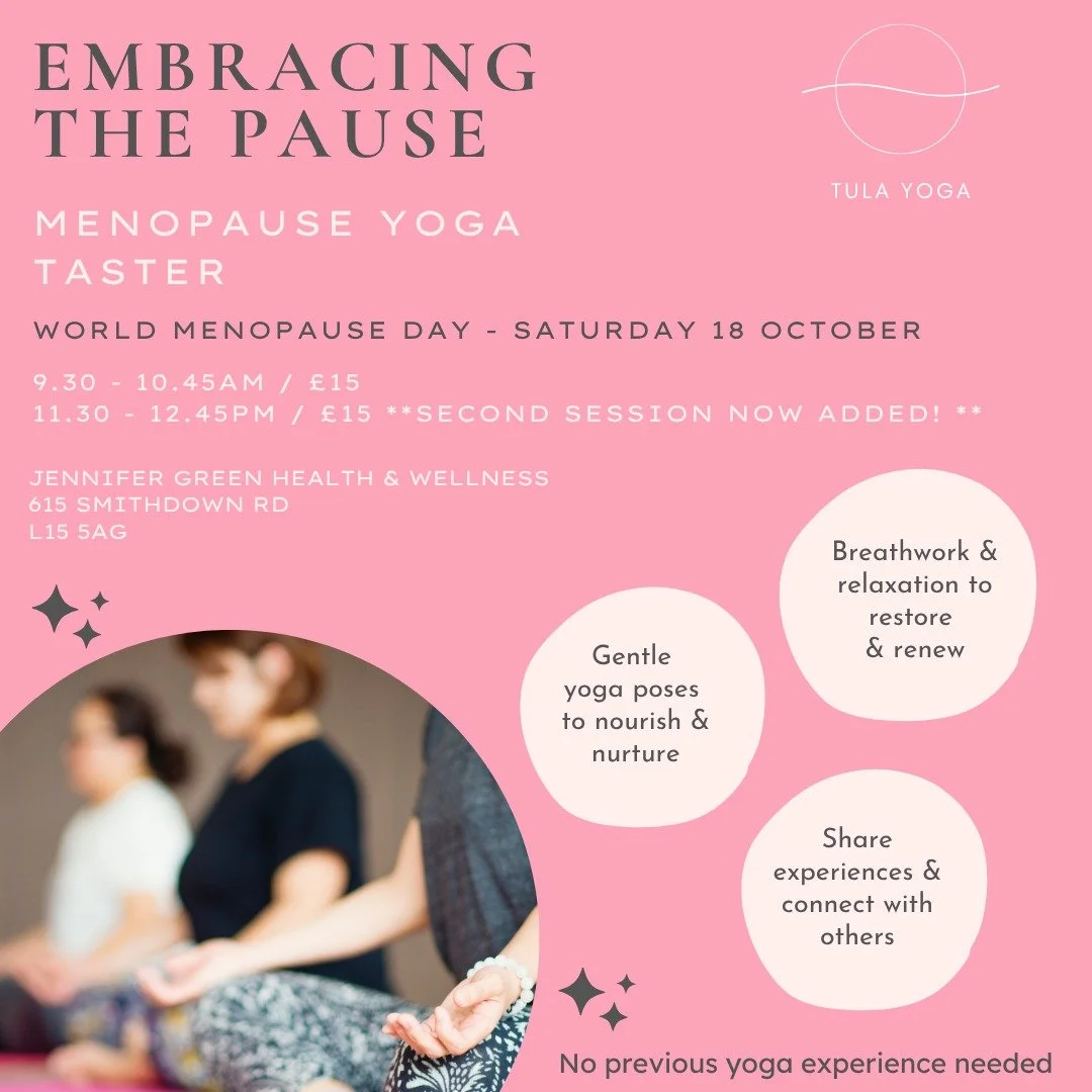 🌍WORLD MENOPAUSE DAY - EXTRA SESSION ADDED
.
Exciting news - I'll be offering a second Menopause Yoga™️taster class for #worldmenopauseday2025 💗
.
⏰ 11.30 - 12.45
📍Jennifer Green Health & Wellness
🎫£15
.
Menopause Yoga™️is