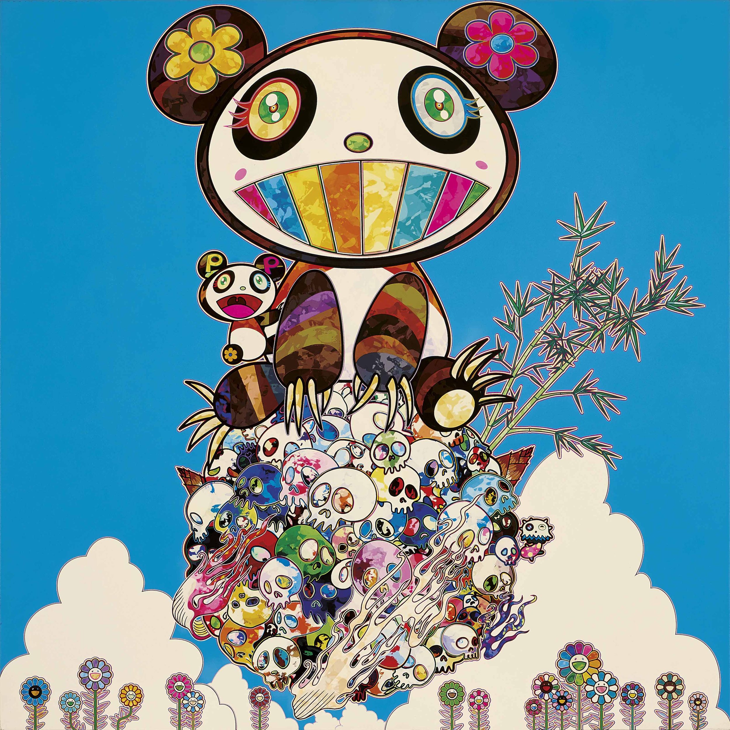 A Panda Family Against the Blue Sky, 2014. Acrylic on canvas. 100 x 100 cm (39⅜ x 39⅜ in).