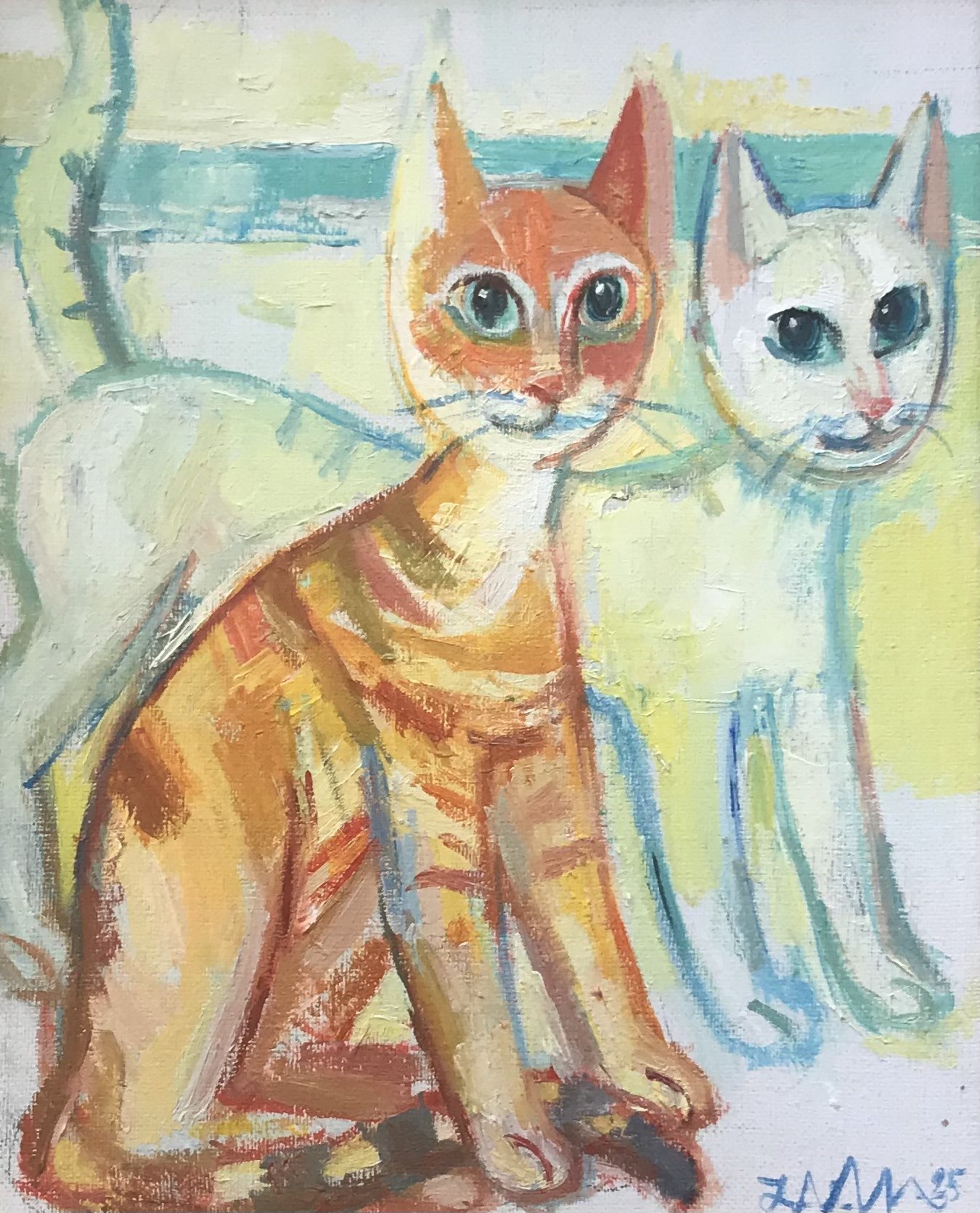 Nikolay Marinov “ Two cats “ 30X30cm, oil on canvas, 2024