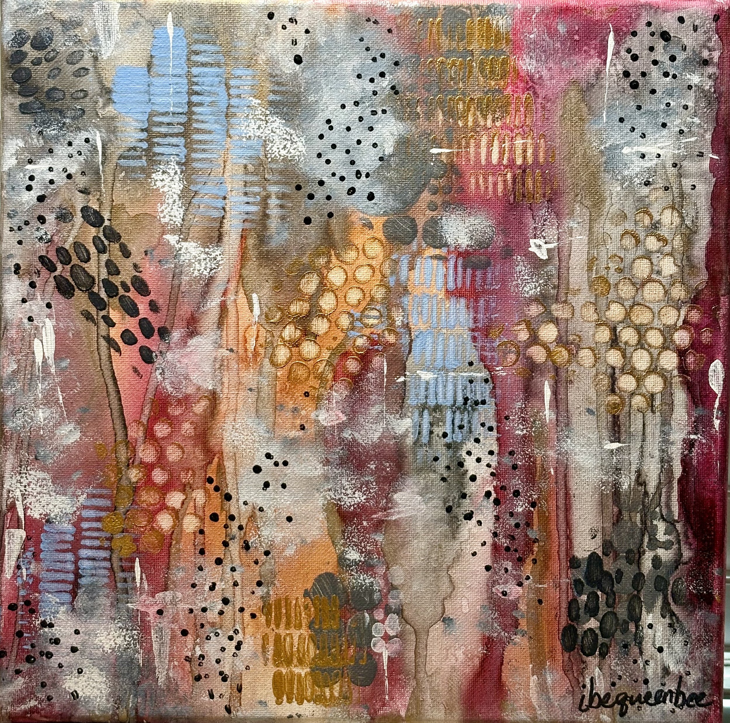 Pretty in Pink Tryptich Abstract 3 2024 Acrylic on canvas 30.48 x 30.48 cm