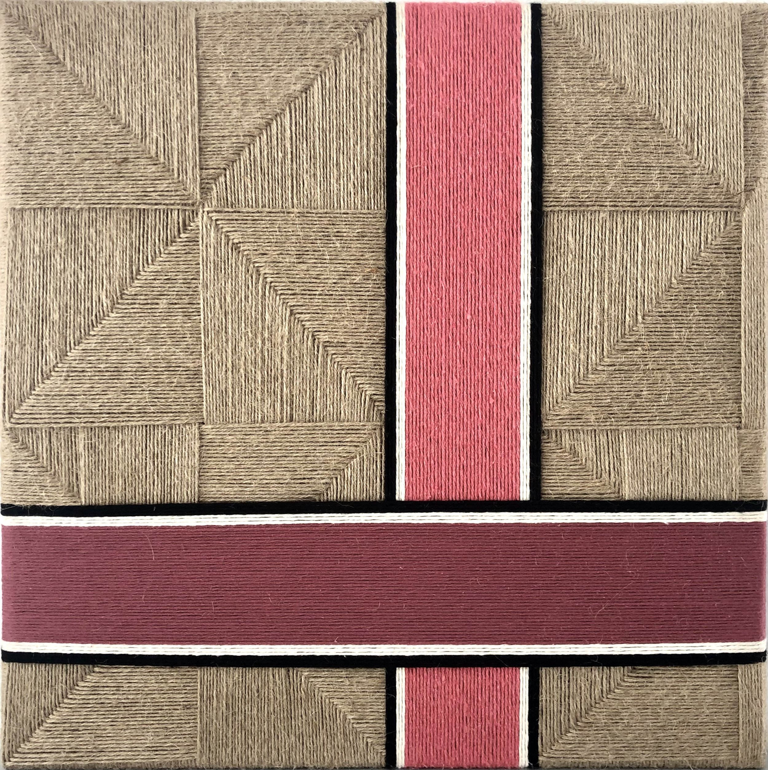 Windmills, 2022, jute and cotton threads on fir wood frame, 40x40cm