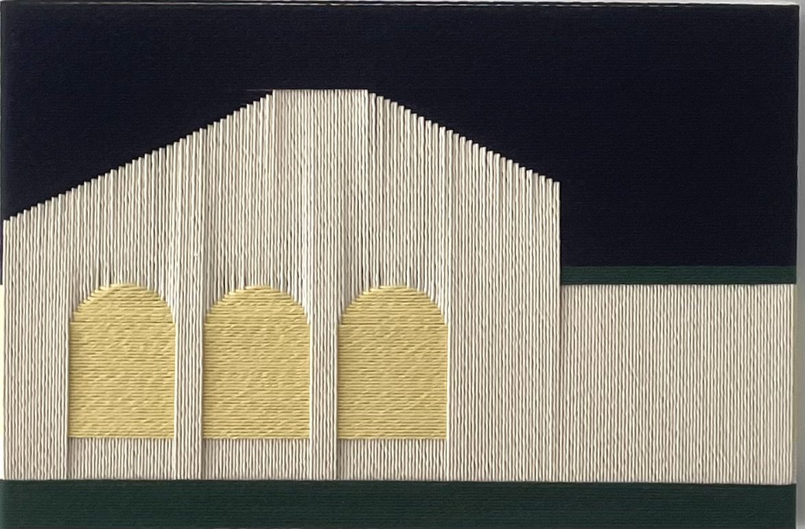 Lights in the Night, 2024, cotton thread on fir wood frame, 60x40cm