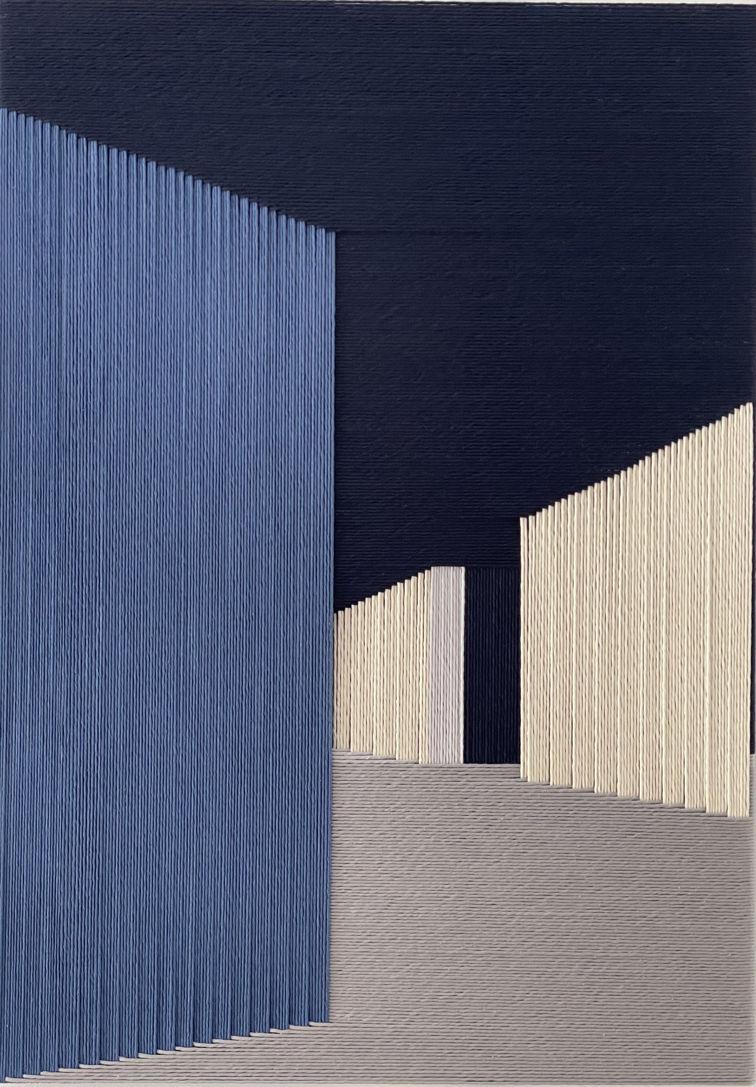 Into the Unknown, 2025, cotton thread on fir wood frame, 60x85cm
