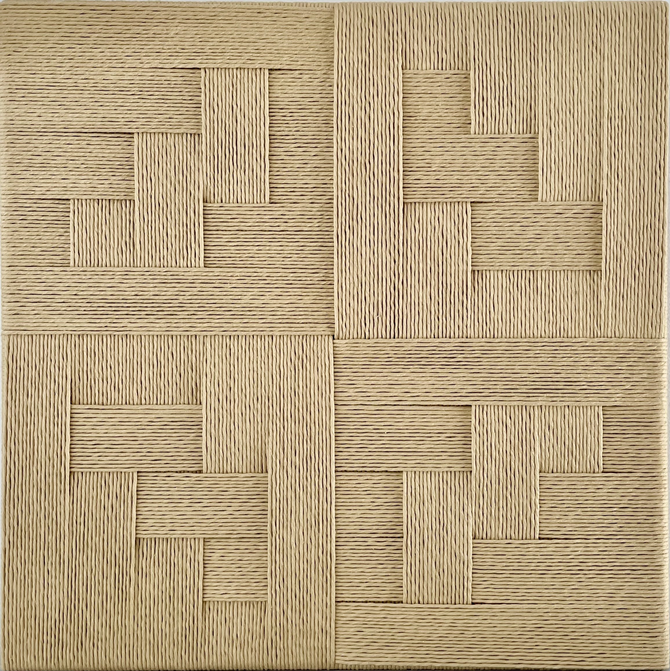 Black, Nude I, Granite Gray, Sand I, Light and Shadow Collection, 2023, cotton thread on fir wood frame, 40x40cm each