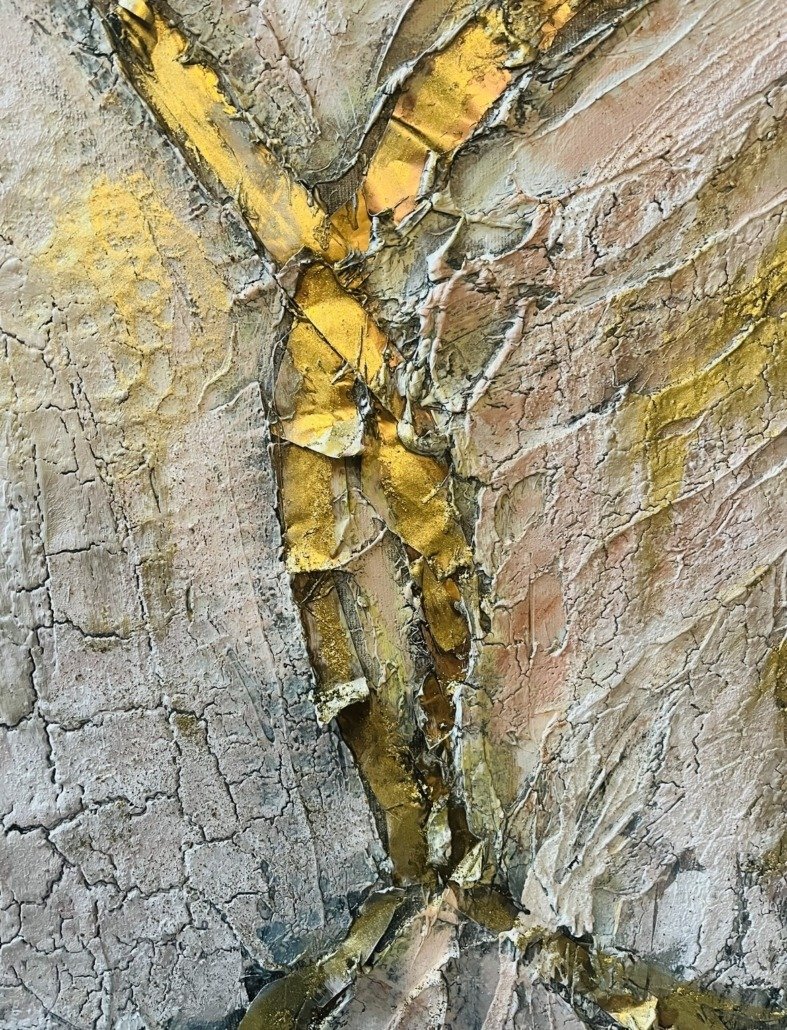 Light 2023, acrylic & marble flour & gold foil, 50x50cm