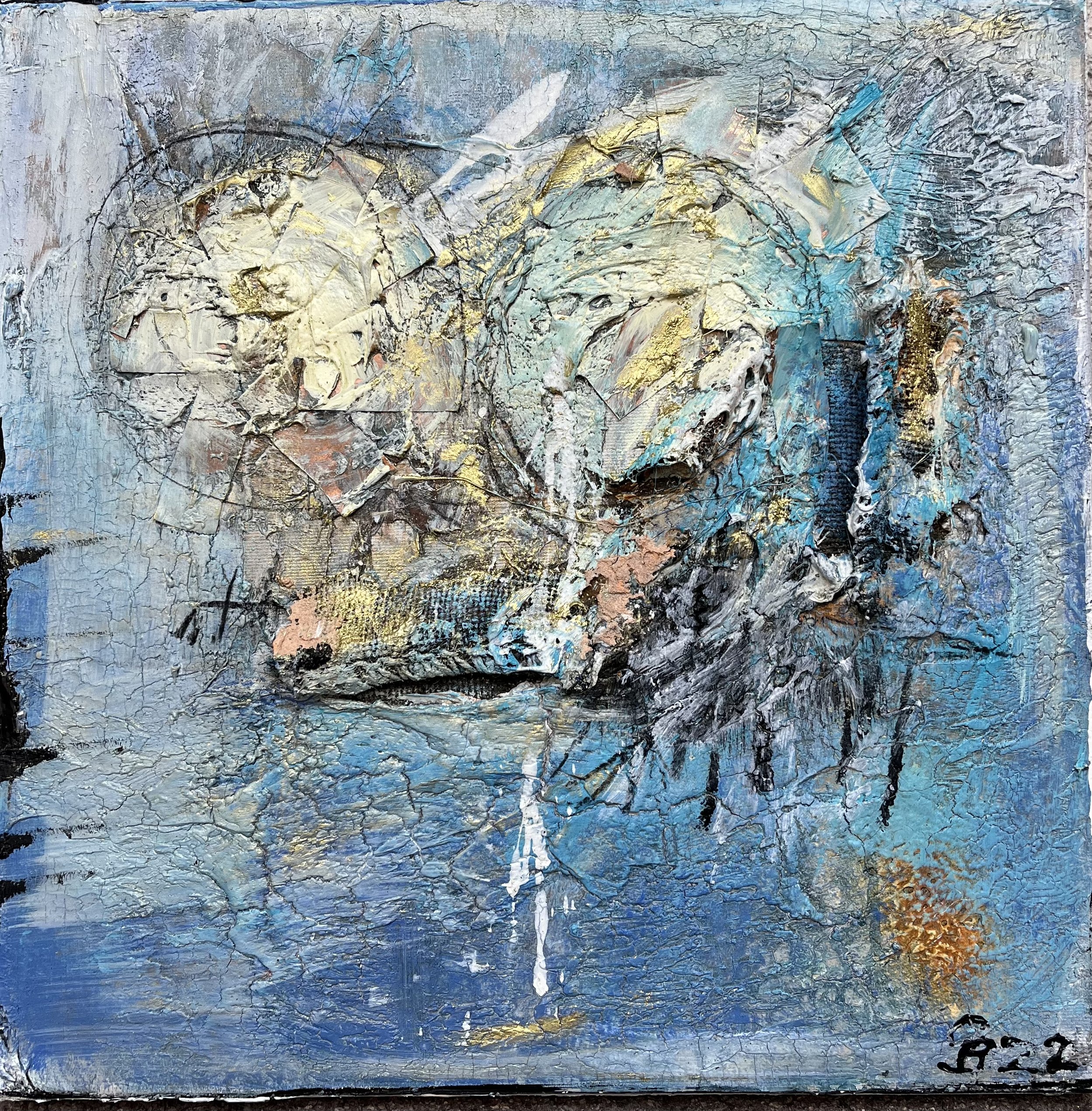 Circles 2022, acrylic & marble flour & gold powder, 40x40cm