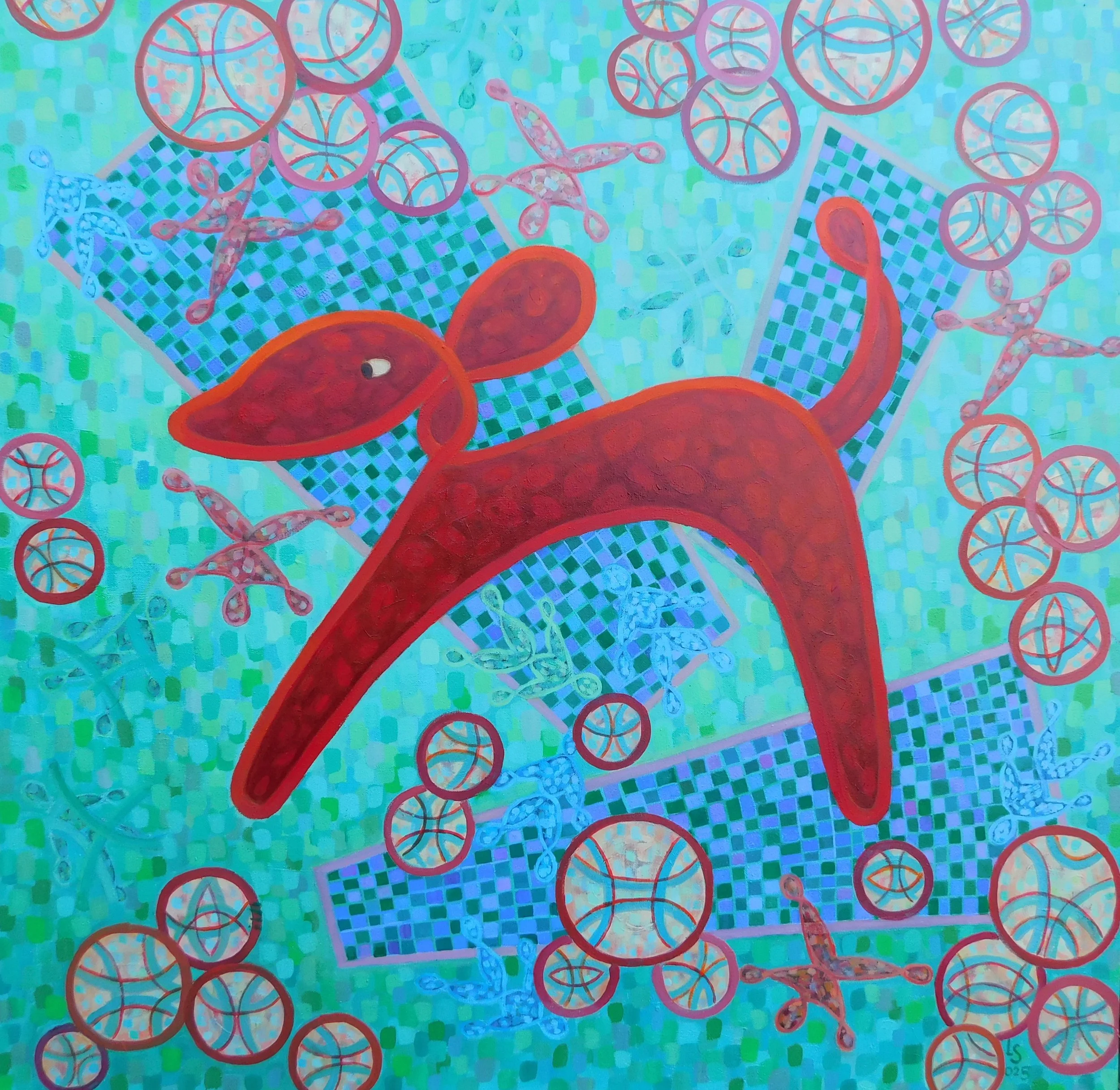 A Hunter For The Secrets Signs, 2025. Oil on canvas, 100 x 100 cm.