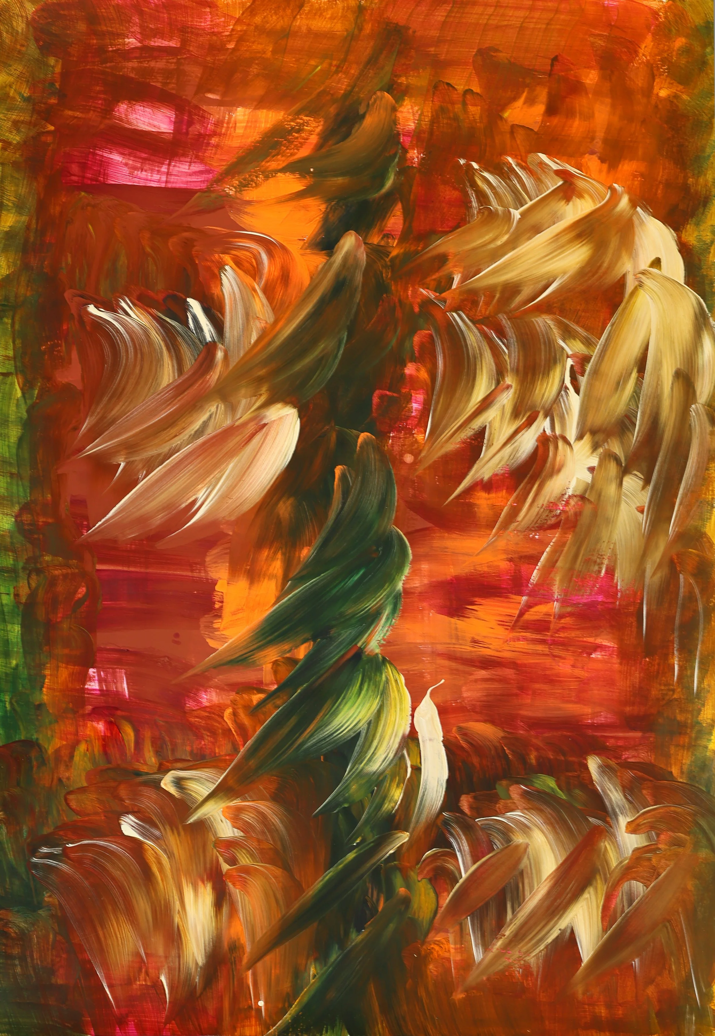 "Going through life", 2023. Acrylic and paper, 44x64 cm.