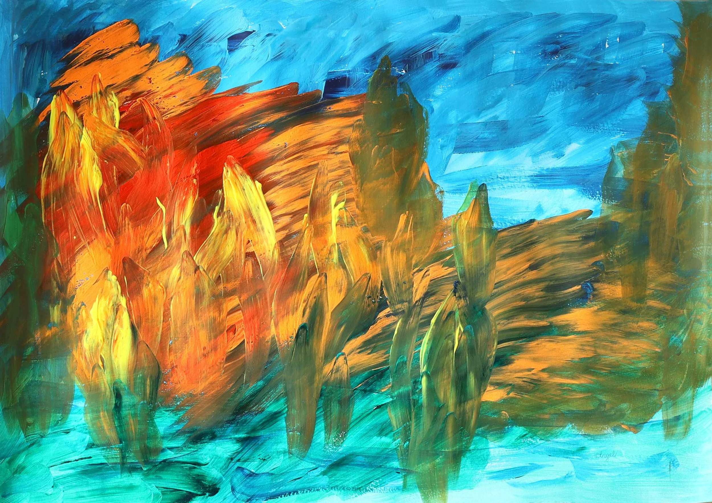 "Historical stage", 2022. Acrylic and paper, 64x44 cm.