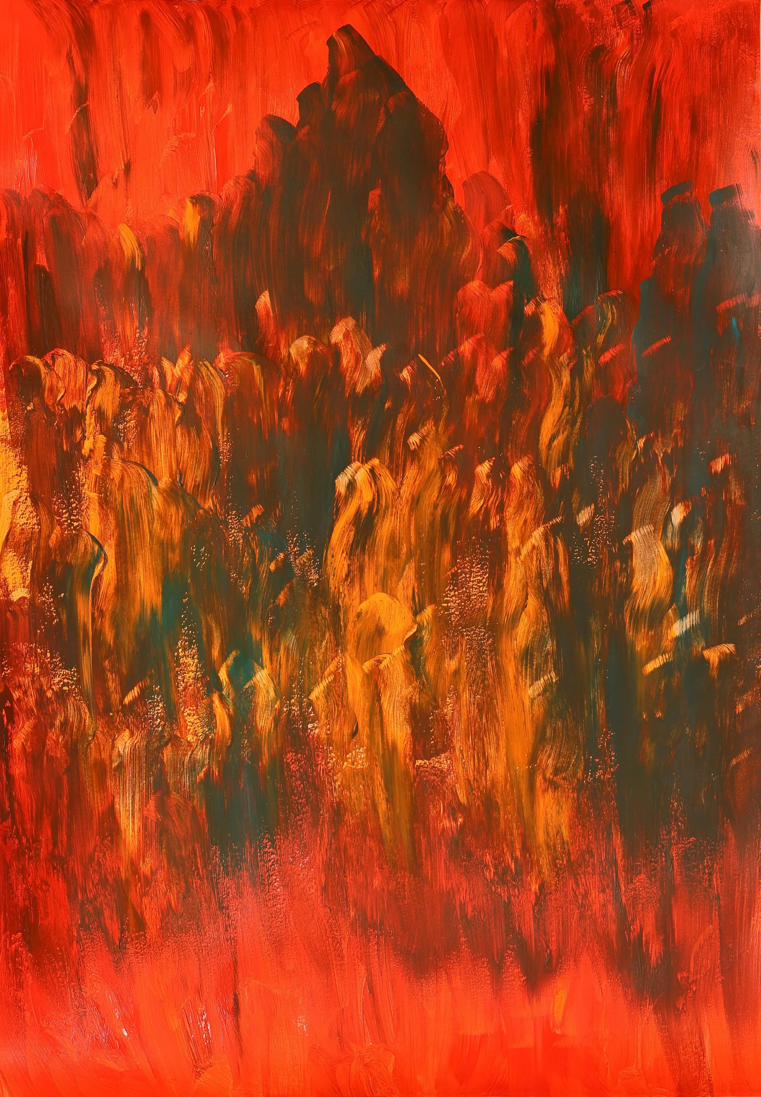 Gathering of people, 2023. Acrylic on paper, 44x64 cm.