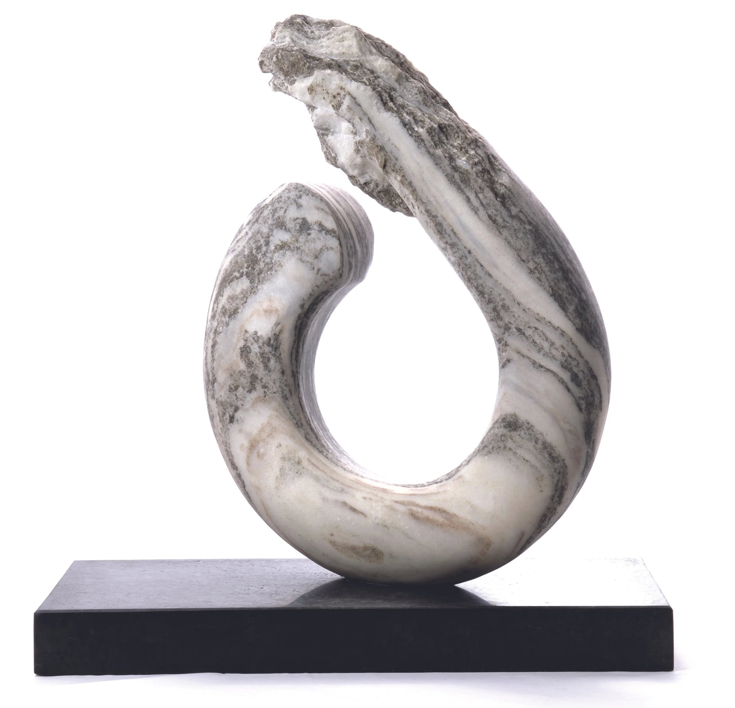 Enso, 2015. Danby Imperial marble and charcoal granite, 53 x 51 x 21 cm.