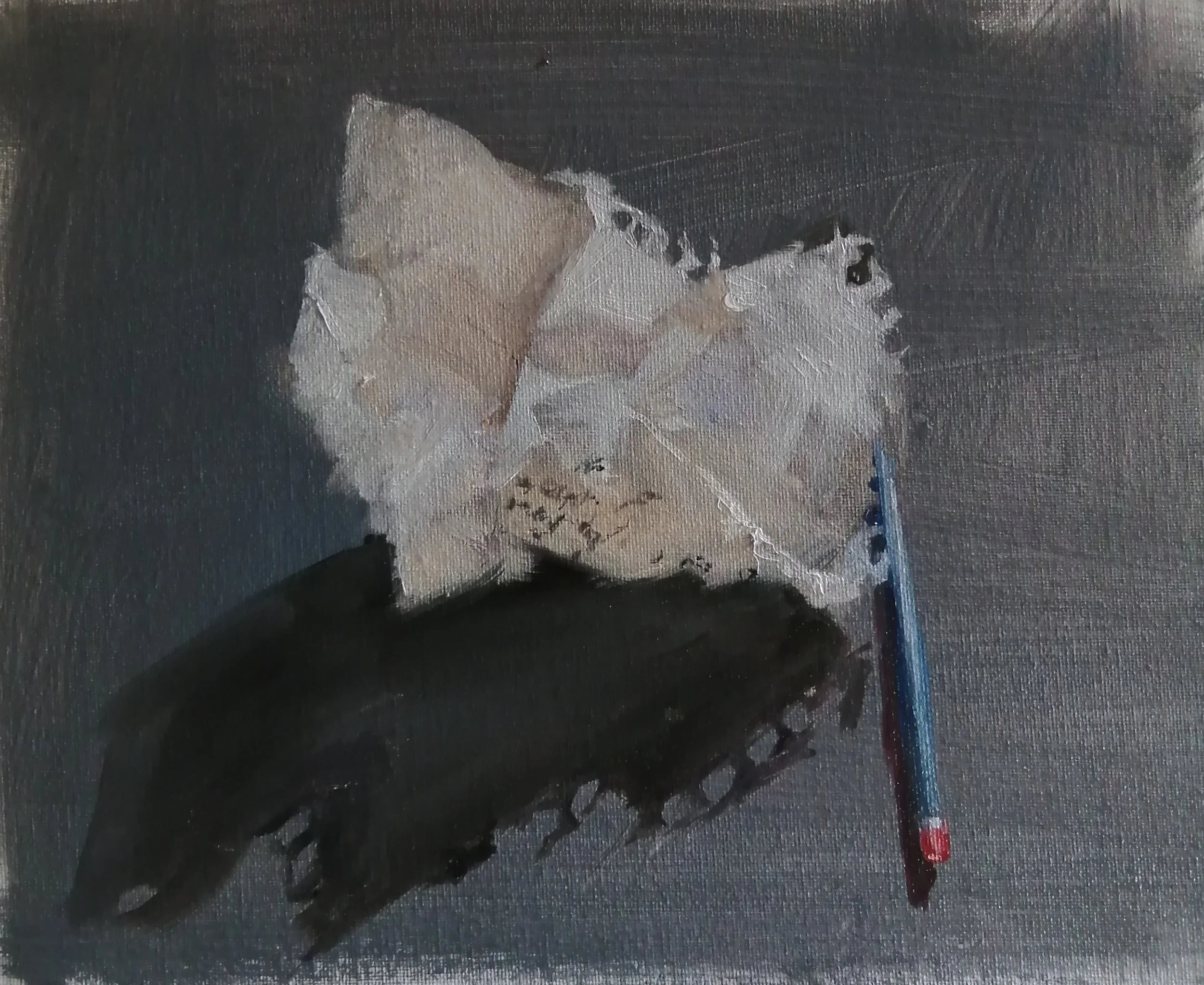 Paper and pencil, 2022. Oil on board  31 x 26 cm