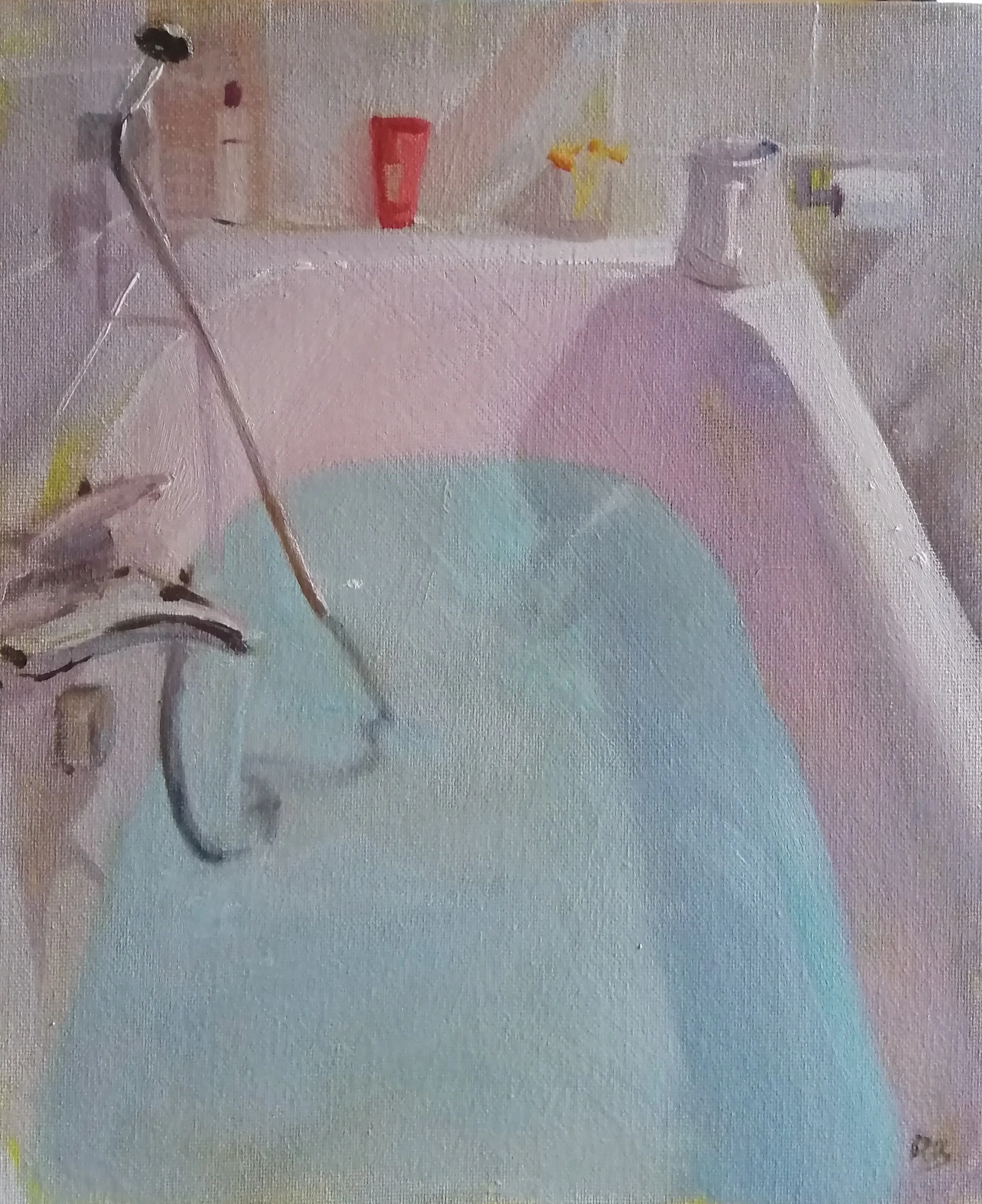 Green bathwater, 2023. Oil on board  26 x 31 cm