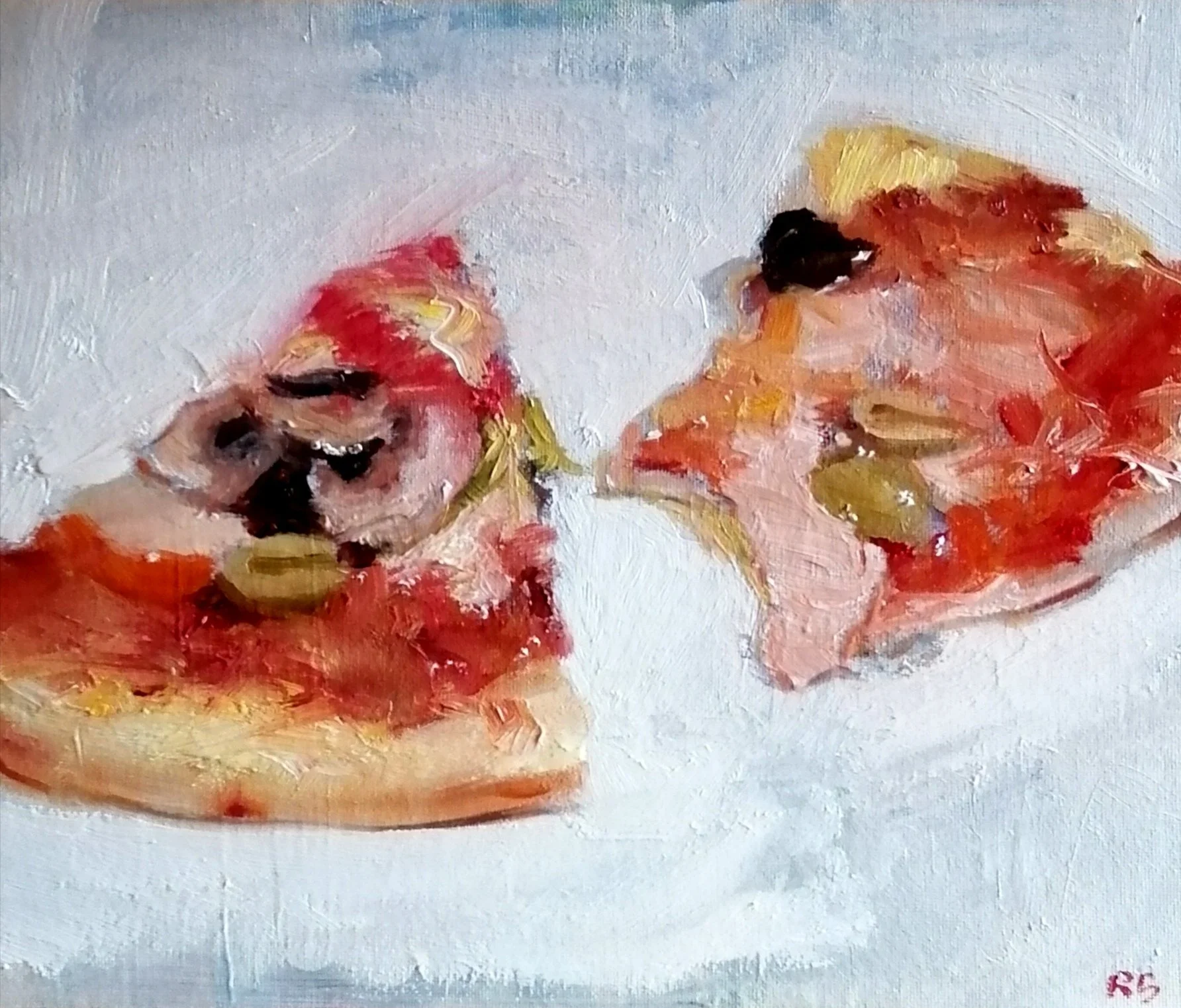 Pizza, 2025. Oil on board  31 x 26 cm