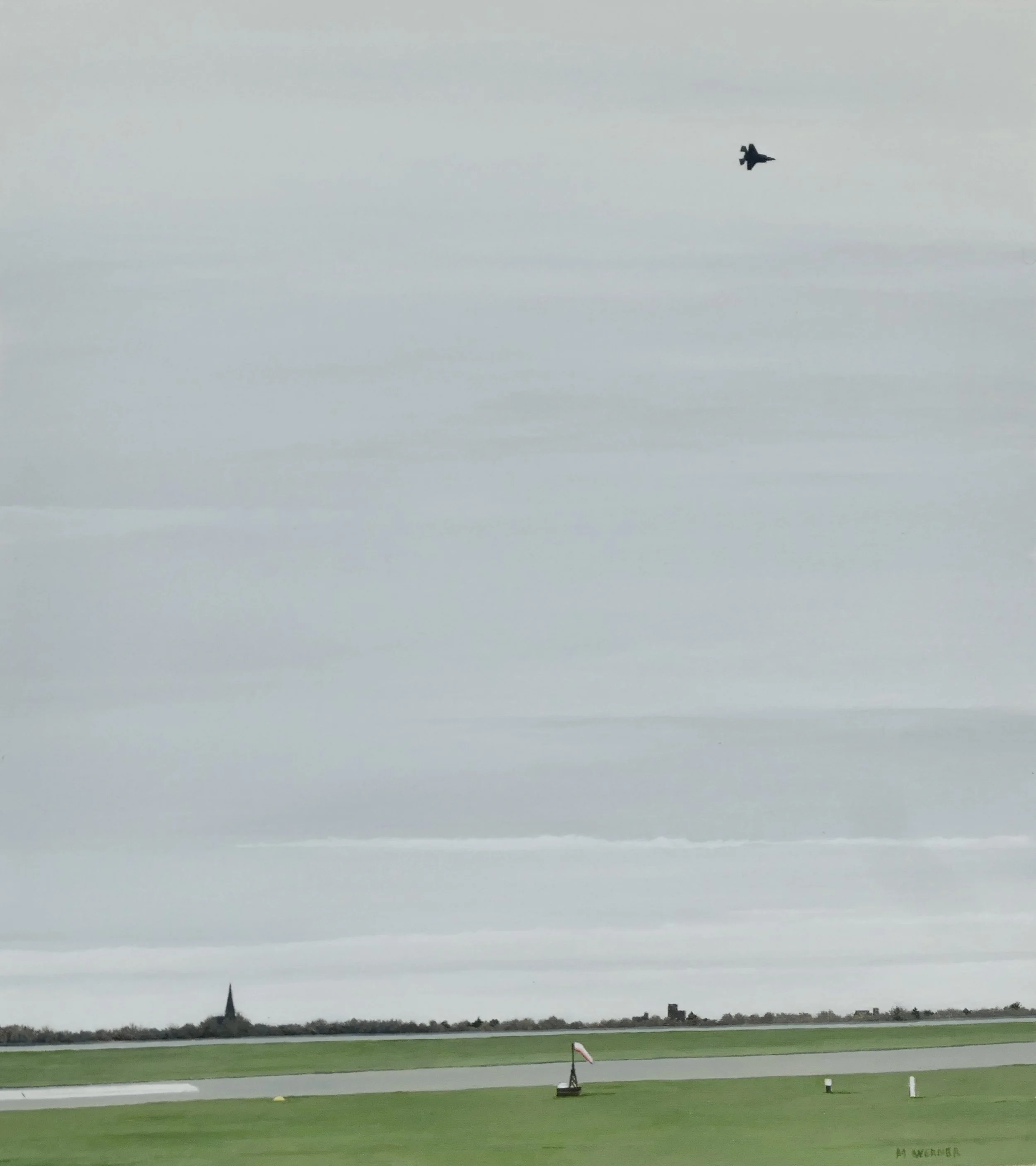 "Church And Jet" 2024  Acrylic on canvas 51cm X 71cm