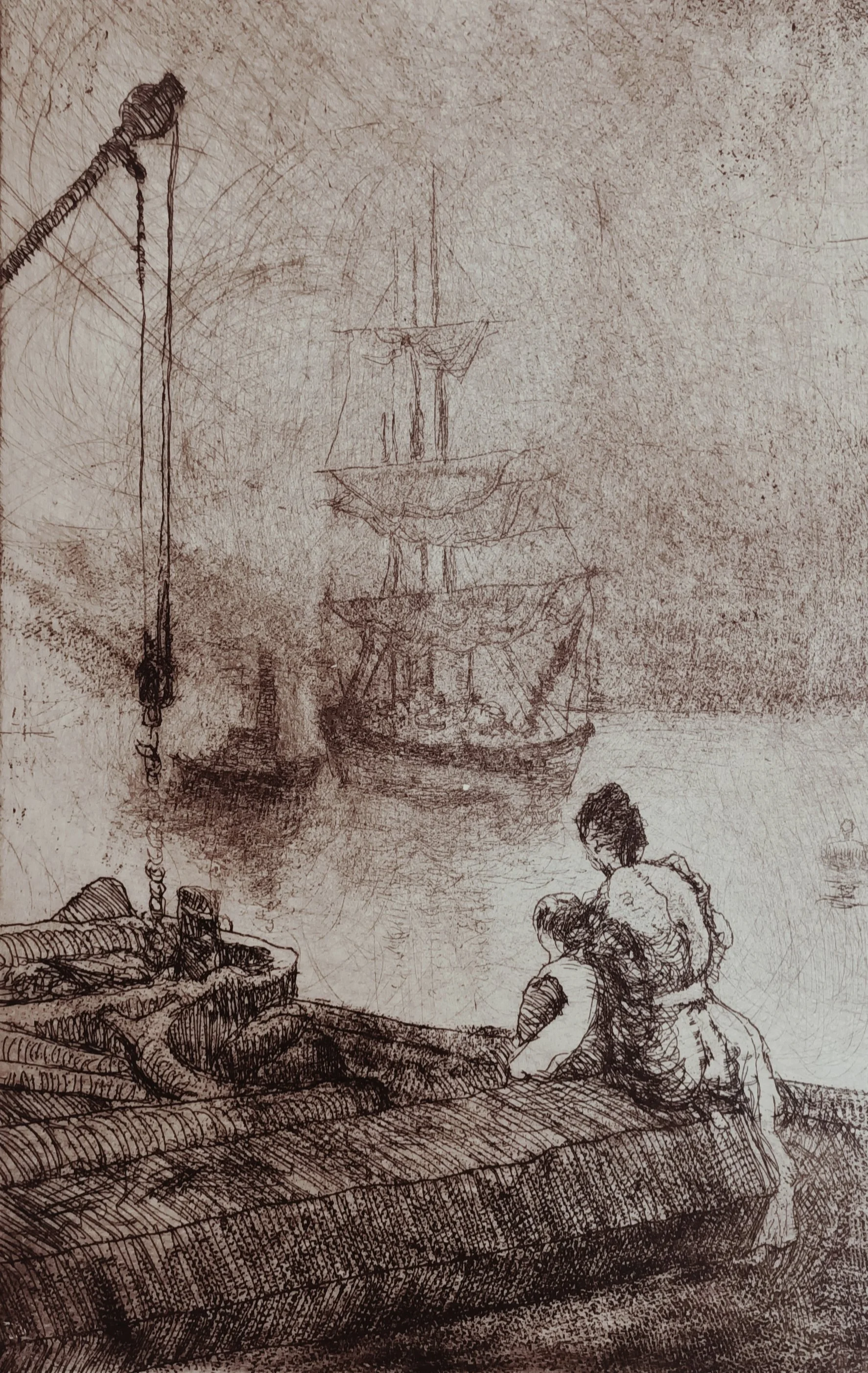 View on the Thames, London 1902, 2025. Intaglio etching on zinc, 40 x 50 cm.