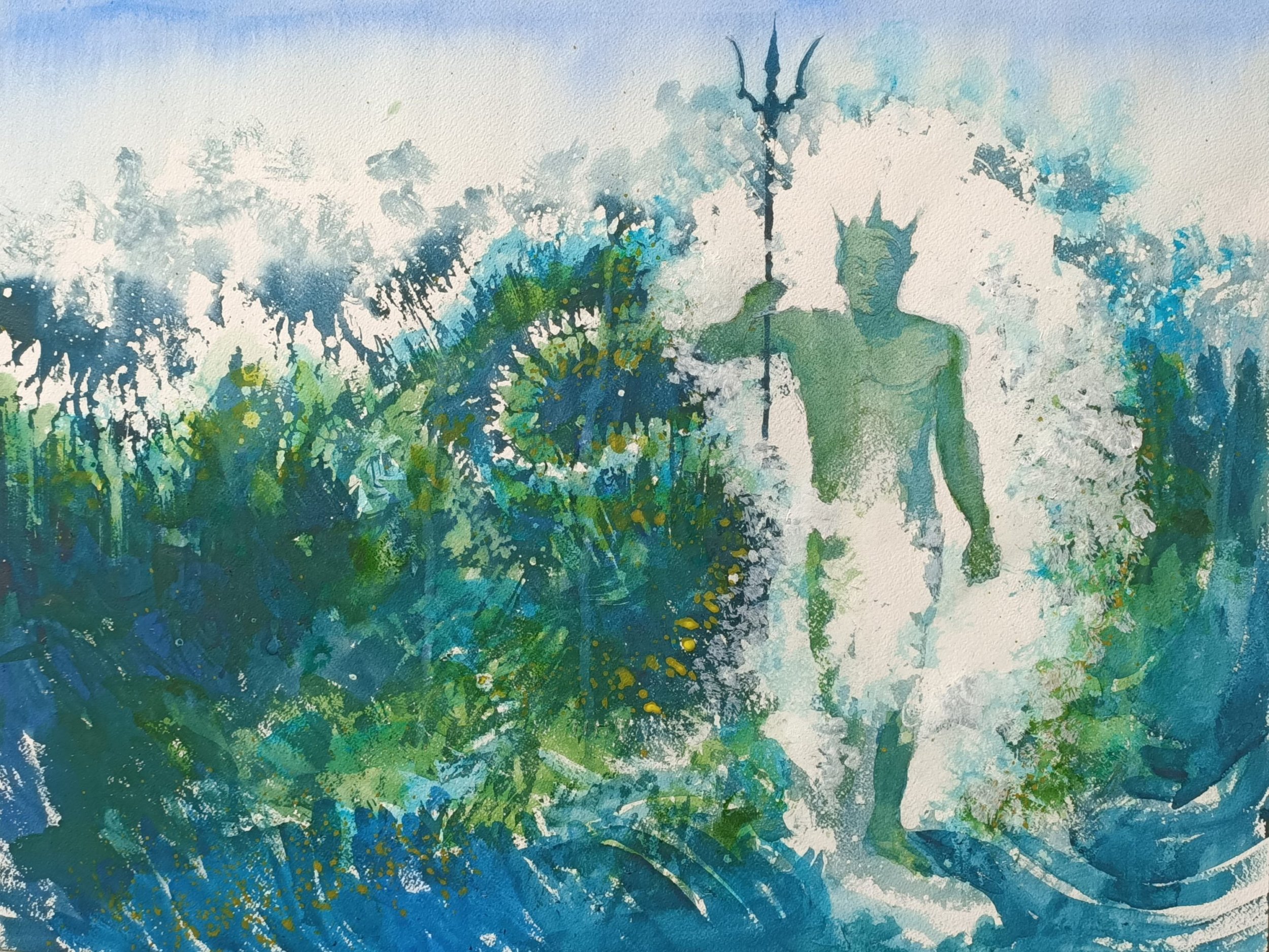 The return of Poseidon, 2022. Aquarel on Arches paper, 60 x 40 cm.