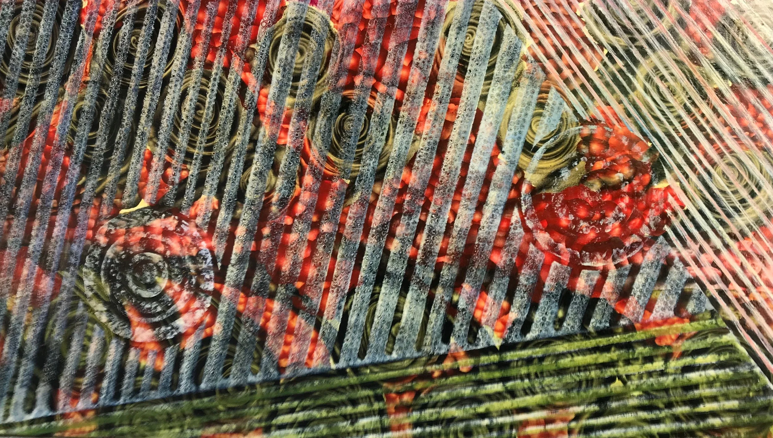 from magma to eternity, from matter to imagination,2019, Venetian enamel oil painting on canvas, 94 x 157 cm