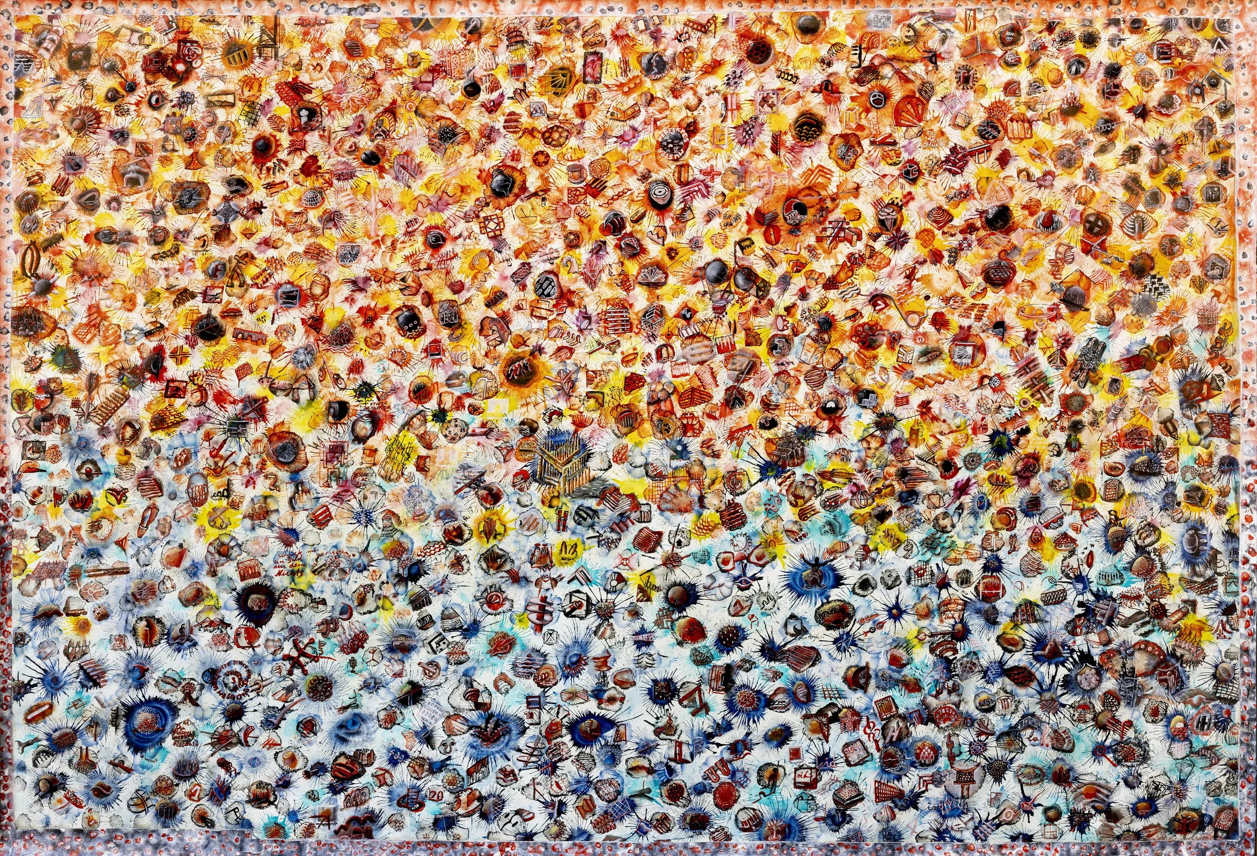 Atlas of Imagination, 2024, old master painting in oil painted on primed paper with wooden frame, 151 x 207 cm