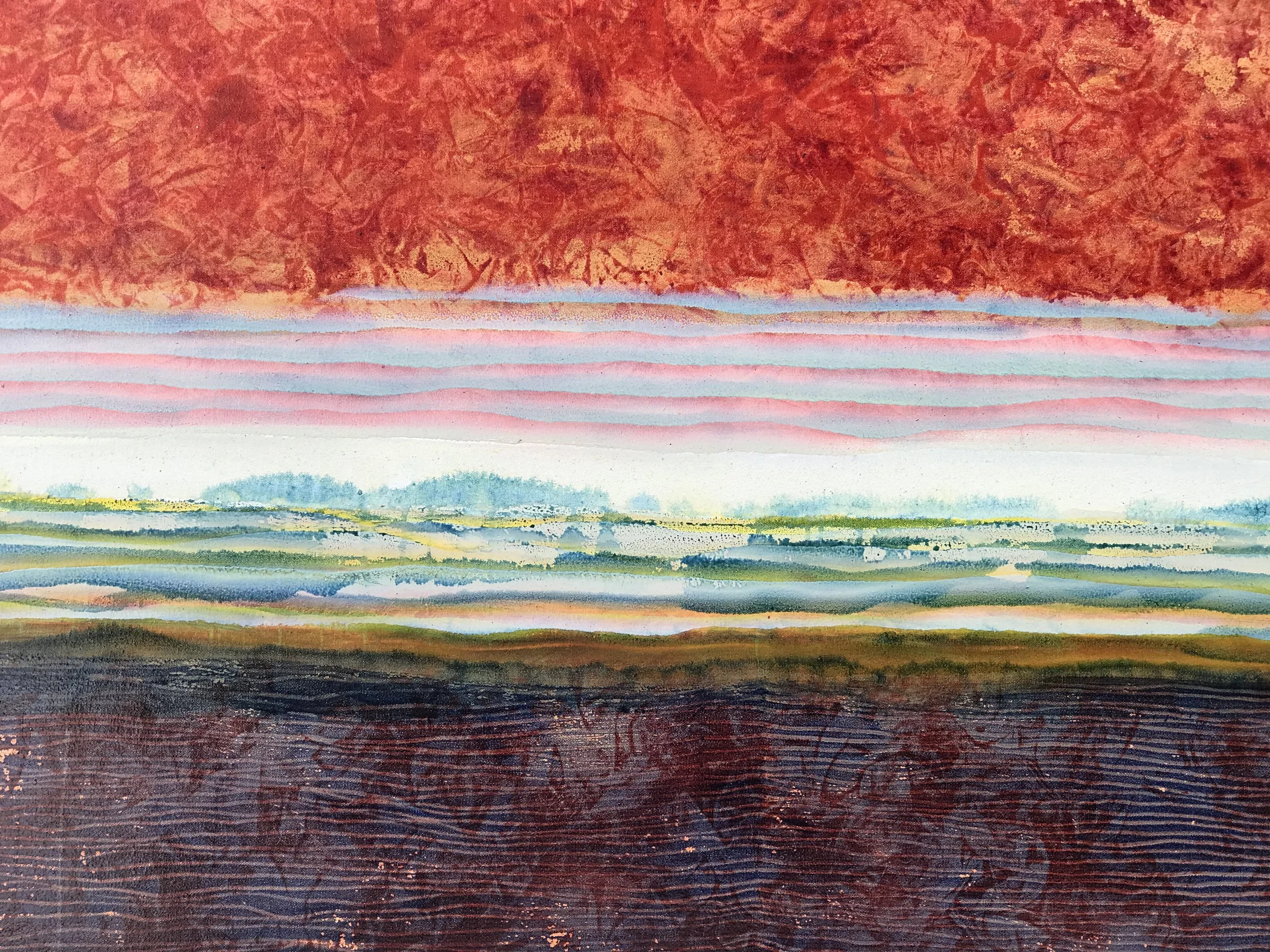 horizontal frequency 2, 2019, Premonition of a hot summer in nitrogen peroxide, Venetian enamel oil painting on canvas, 94 x 167 cm