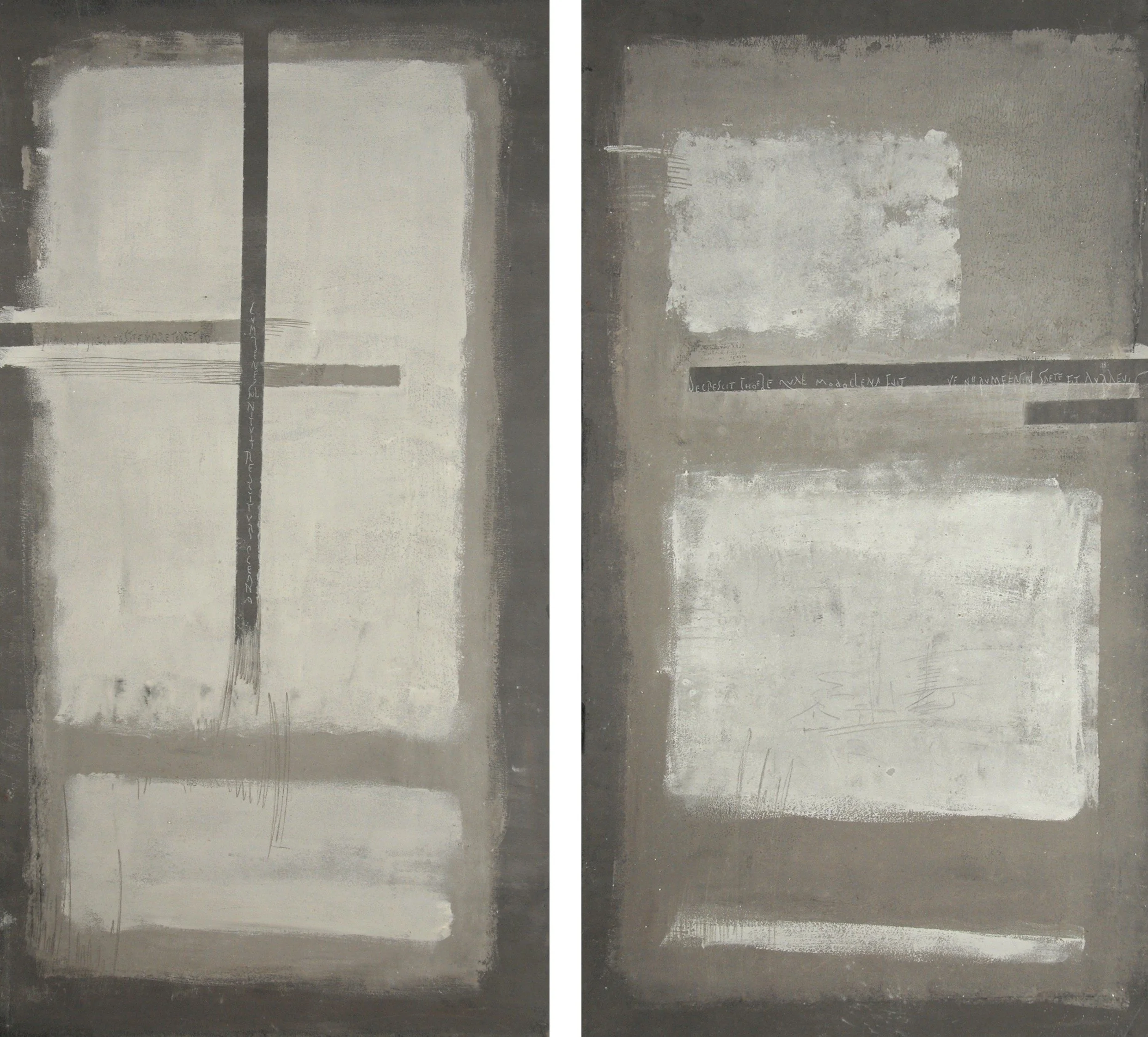Nhiil durare potest ...(diptich) 2008  acrilic, calce,pigments on canvass cm 60x119 (each))m.