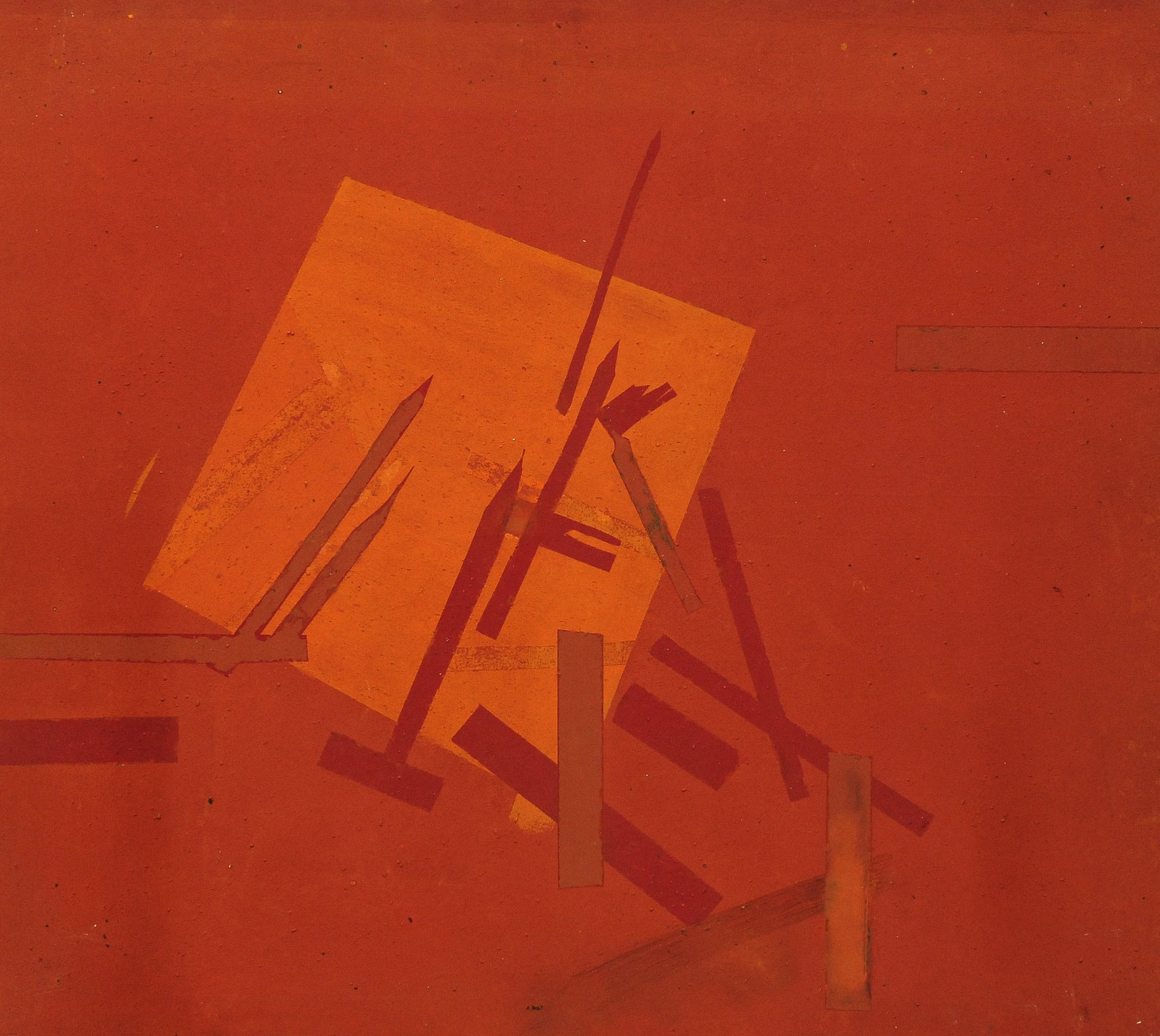 Construction in red  2010 acrilic, calce, pigments on canvass  cm.90x100