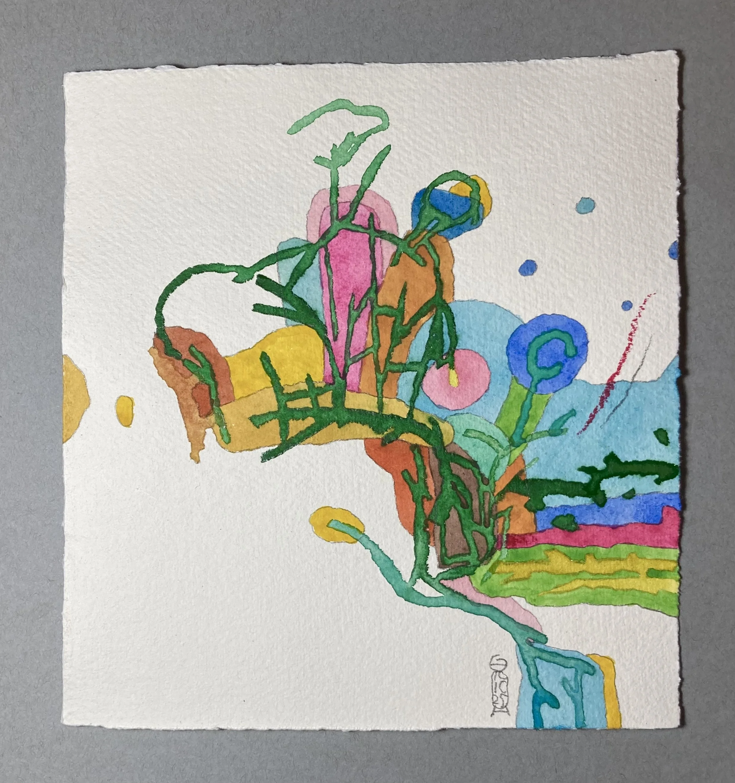 Here today, 2025, Watercolor + gouache + pencil + pastel, 23 x 21 cm