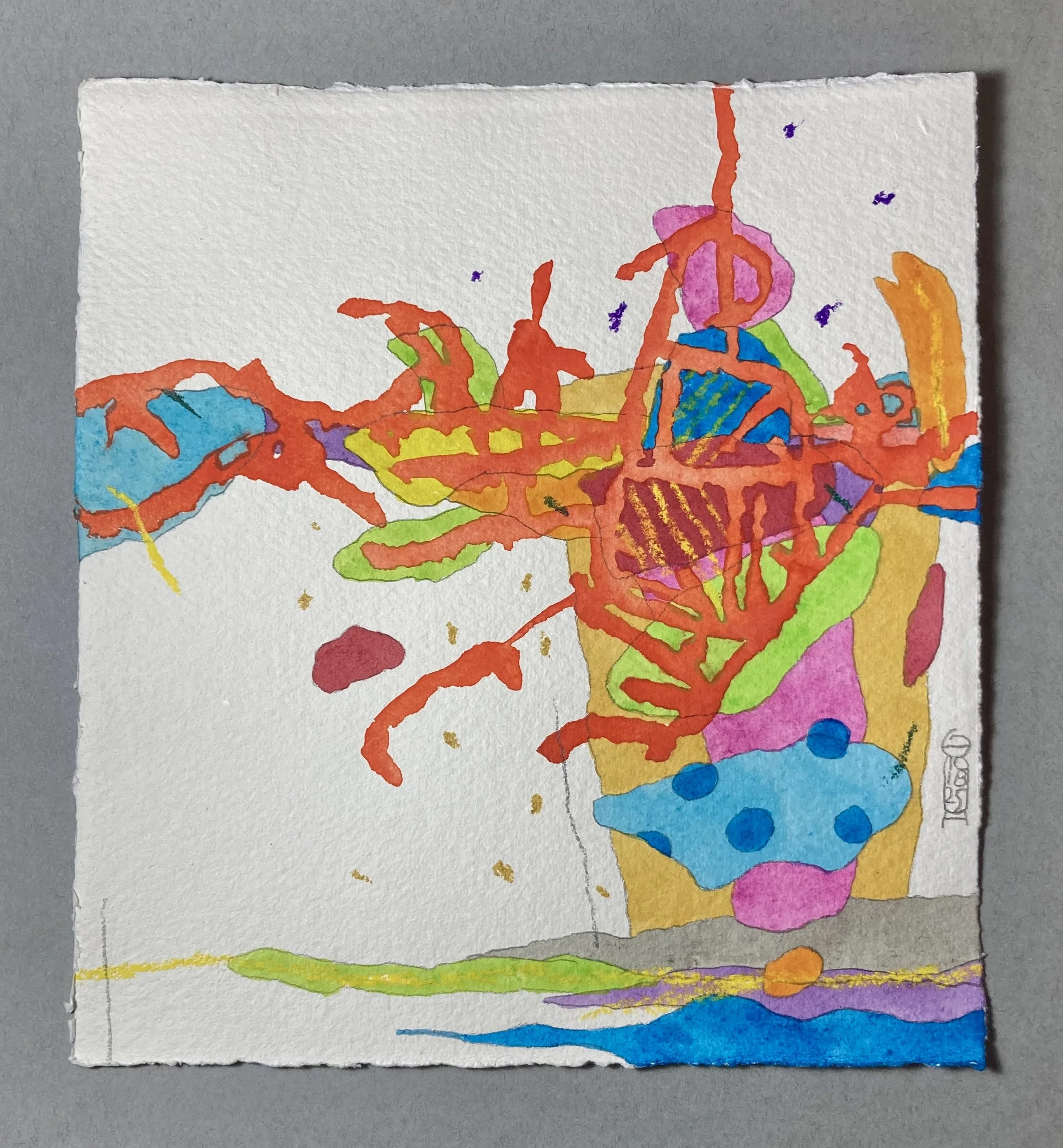 The mushroom of no time, 2025, Watercolor + gouache + pencil + pastel, 23 x 21 cm