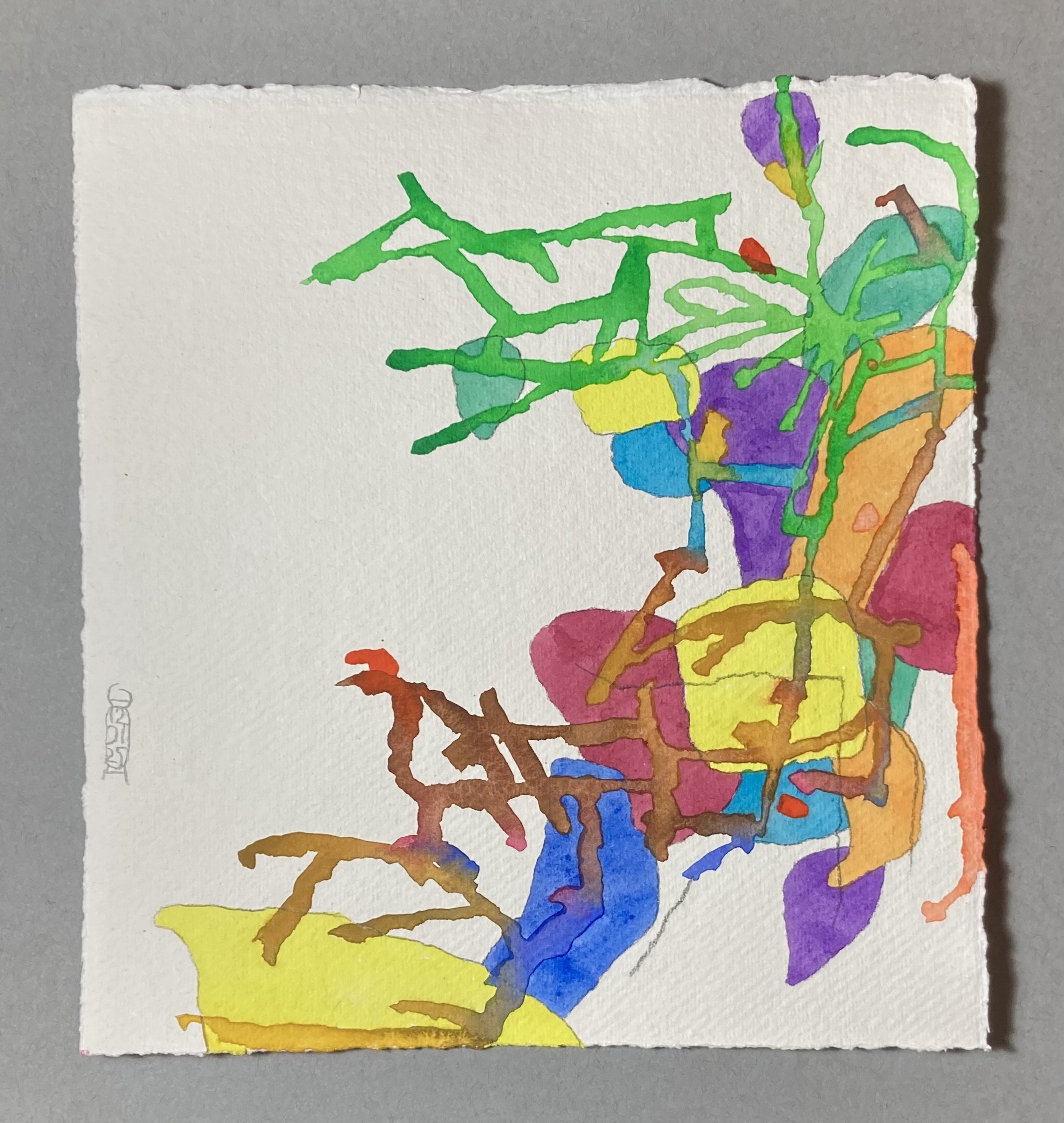 When he fell, 2025, Watercolor + gouache + pencil, 22.5 x 21 cm