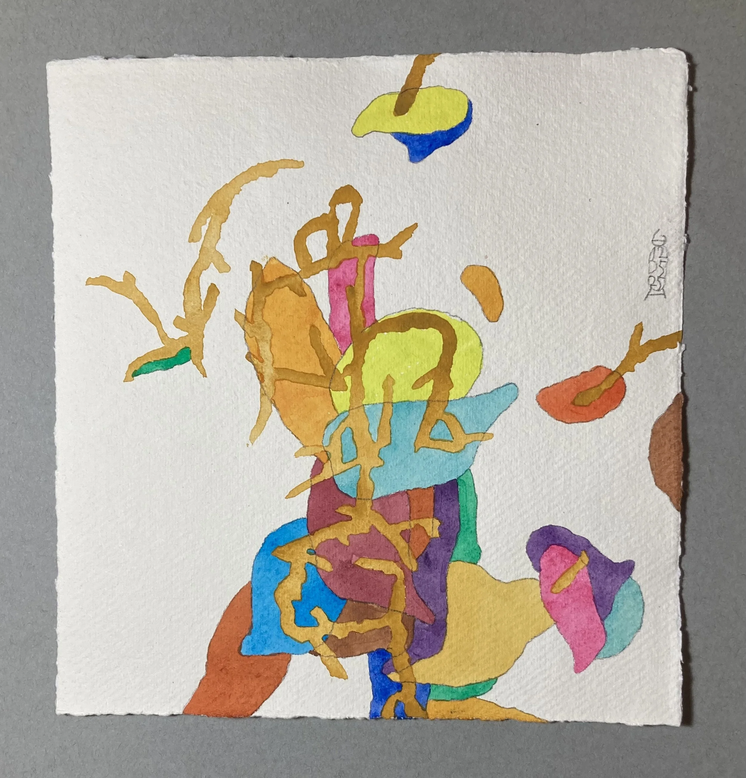 How?, 2025, Watercolor + gouache + pencil, 22 x 21 cm