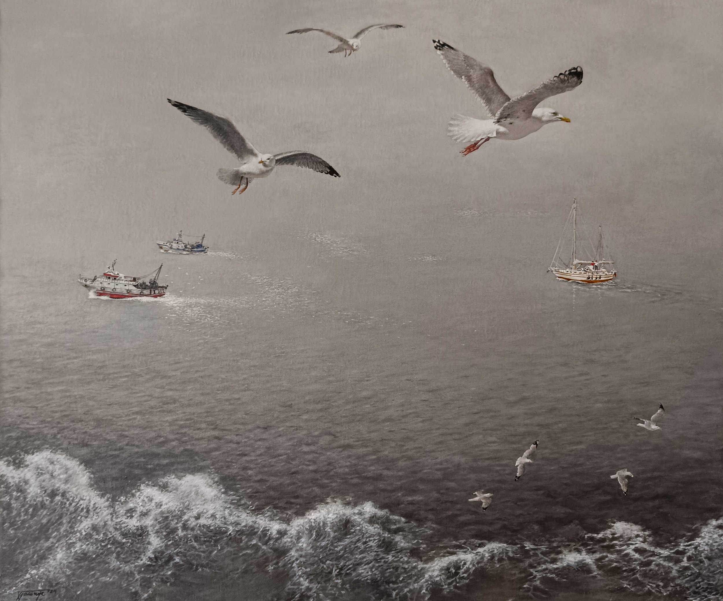 The Liner is SailingAway.  2024.120x100.cm . oil on linen.