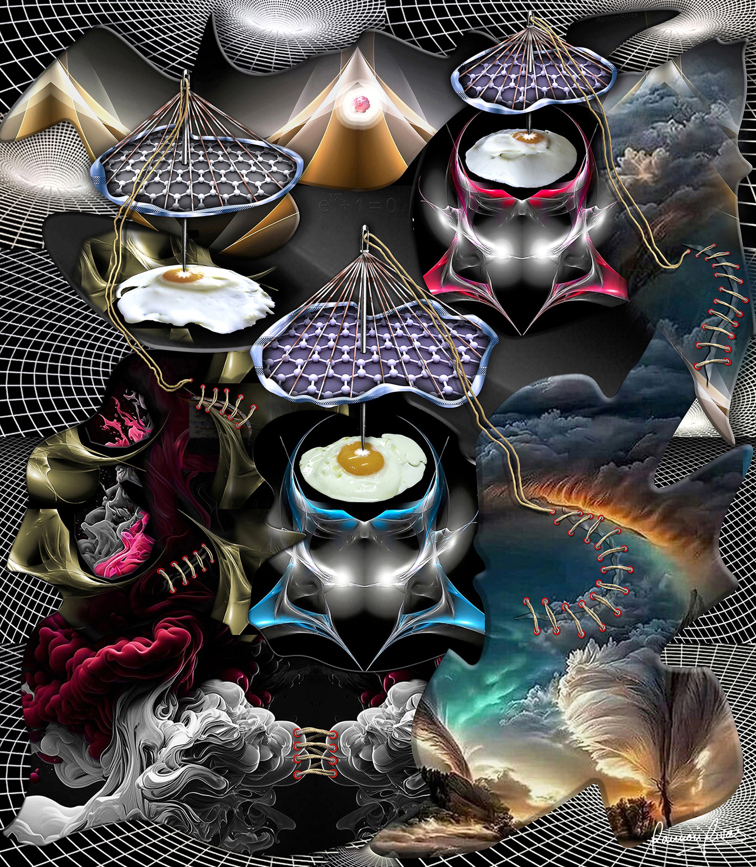 Meta-stable Composition on Unicellular Foundations,  2023,  Mixed media-Rivismo,  170x195 cm