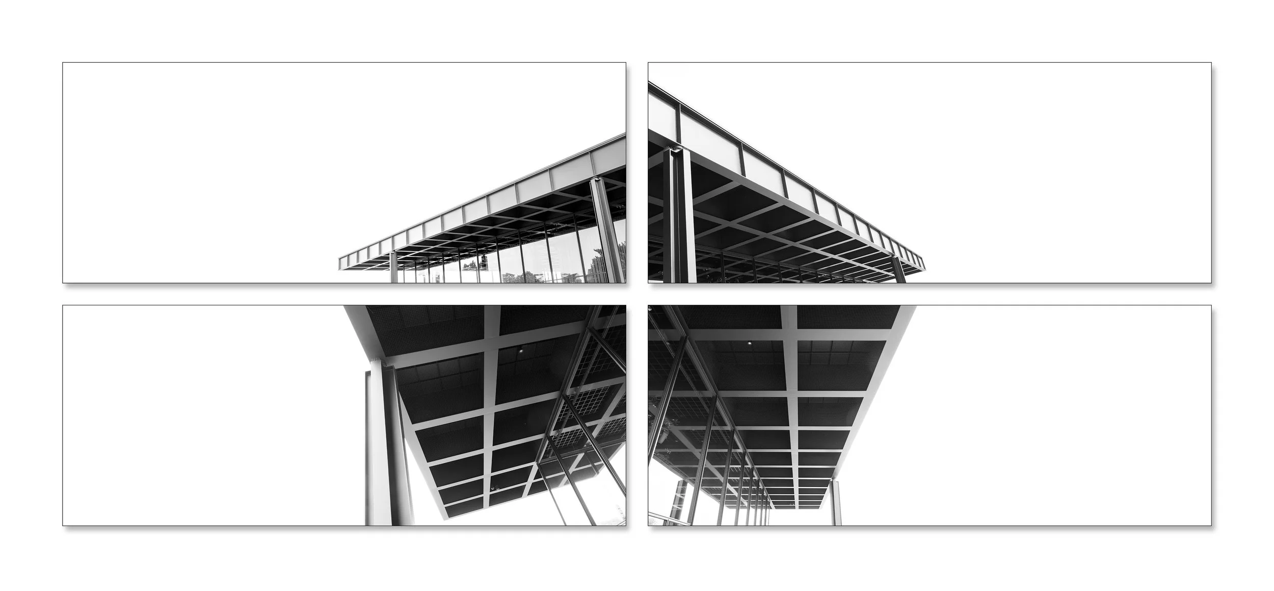 Les quadriges des musées de Berlin en cinémascope | Quadriga der Neuen Nationalgalerie | BW_A | Berlin DE | 2023. 4 photo prints on paper, 208 x 84 cm.