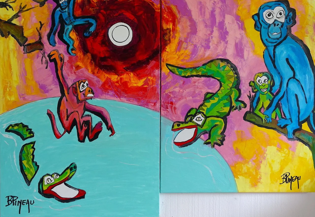 Fatales singeries, huile sur toile, 92x130