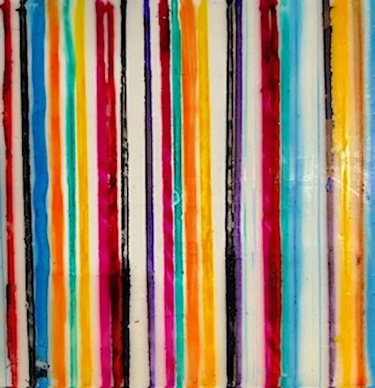 Lines, 2024. Encaustic and Ink on wood cradle board, 20.32 x 20.32 cm