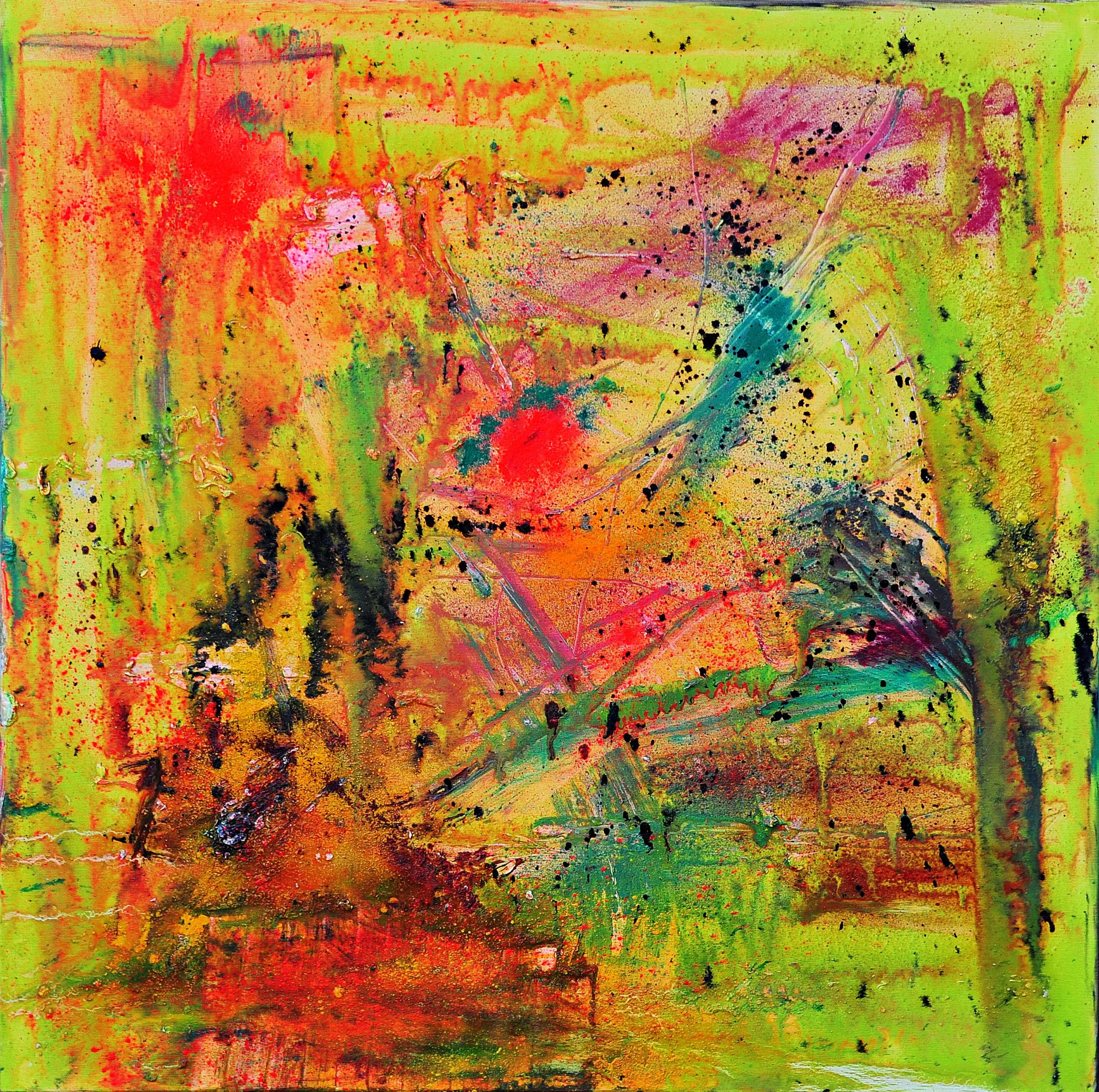 "Rainforest", 2020, oil, pigments and glitter on canvas, 80 cm x 80 cm