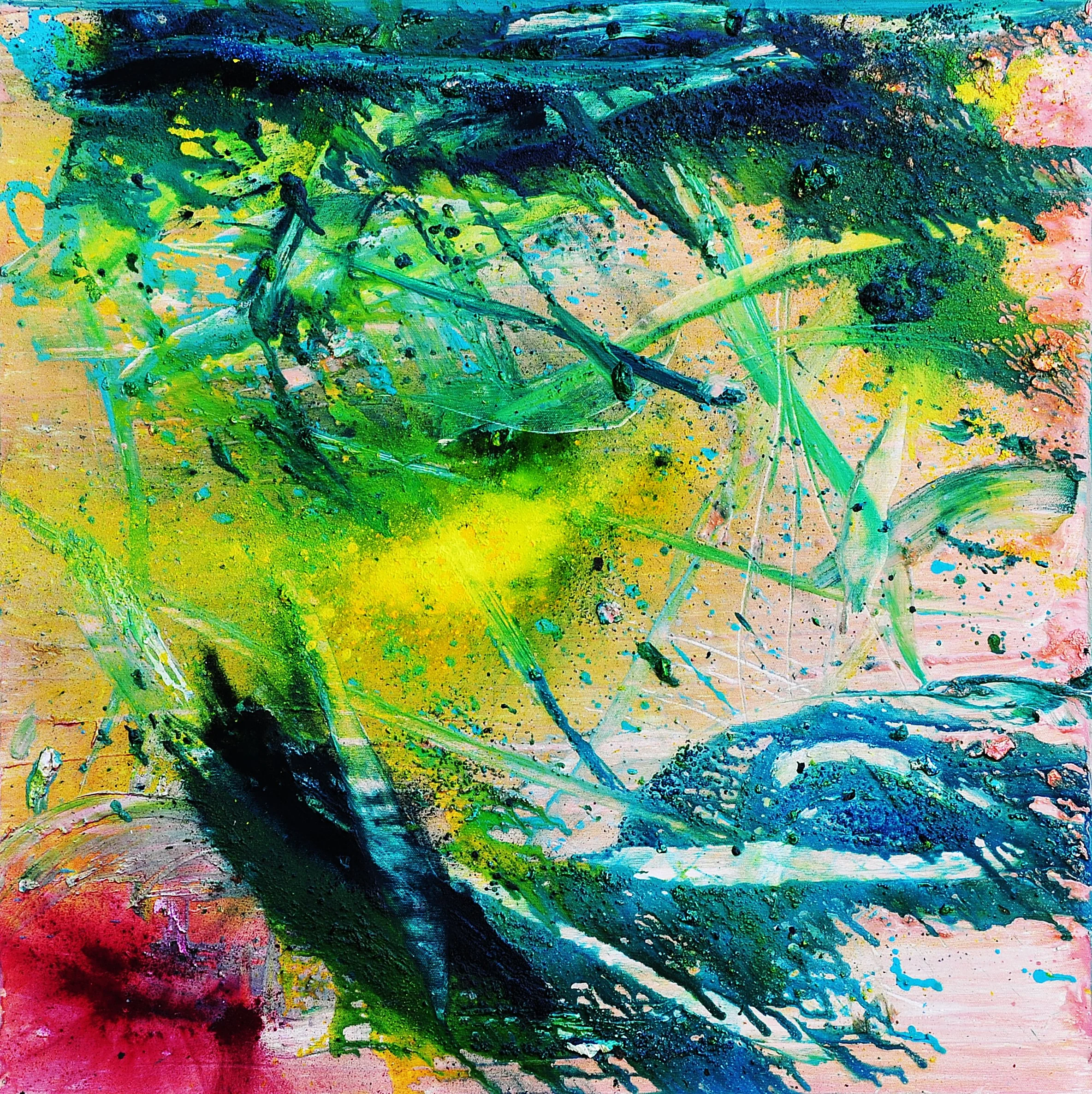 "Coral &amp; Sea World", 2020, oil. pigments and glitter on canvas, 2020