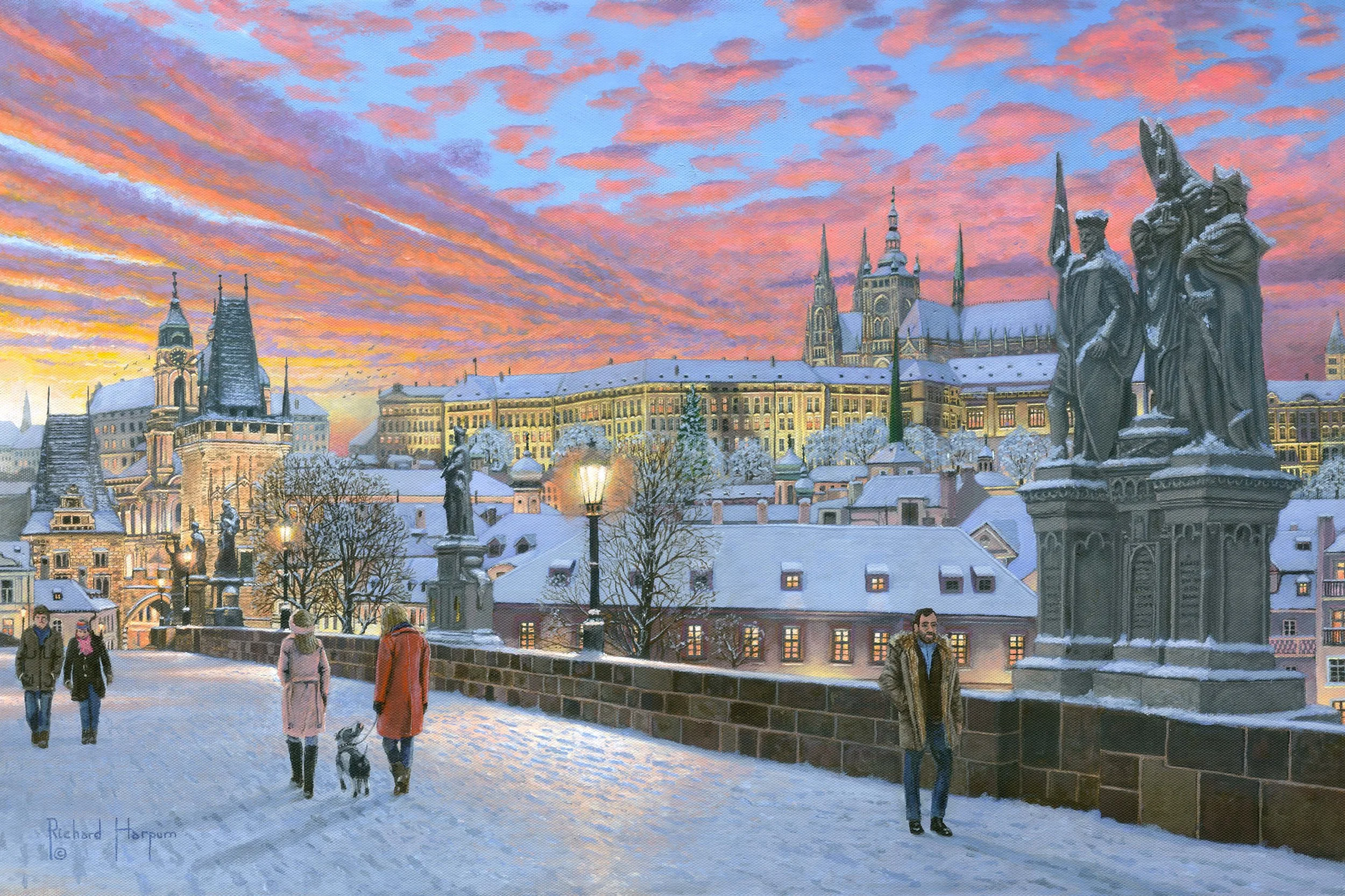 Charles Bridge, Prague in Winter; 24" x 16"; acrylic on canvas