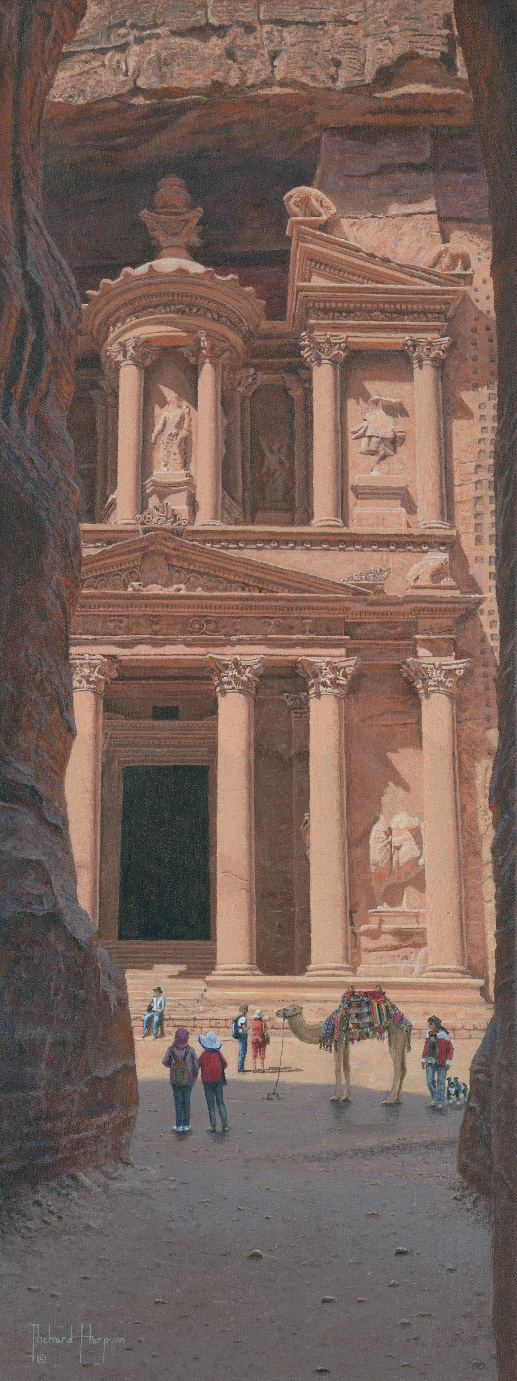 The Treasury, Petra, Jordan; 12" x 32" acrylic on canvas;