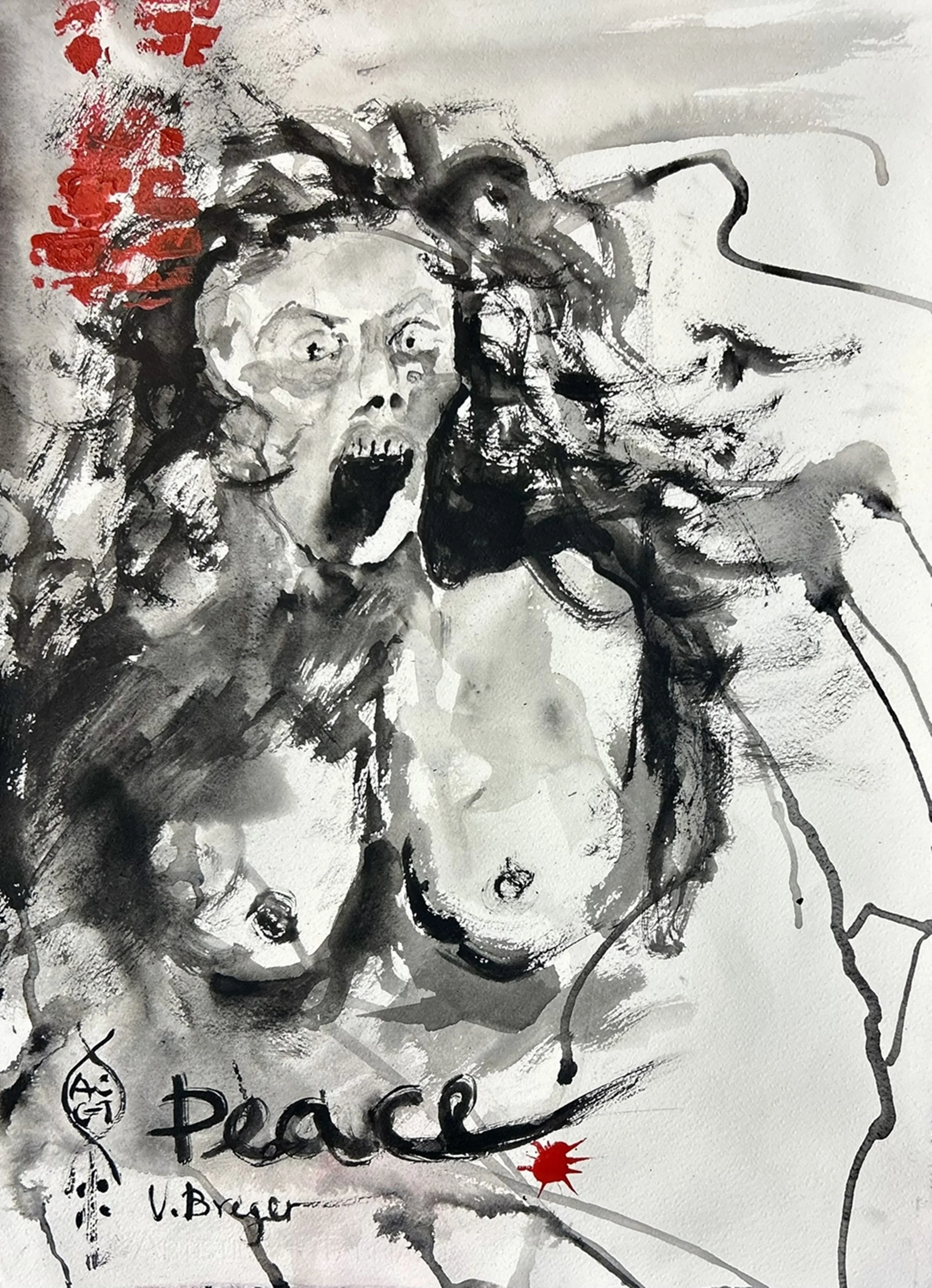 PEACE AFTER ANCIENT MUMMY, 2025, 70X50 MIXED MEDIA ON PAPER, 70X50