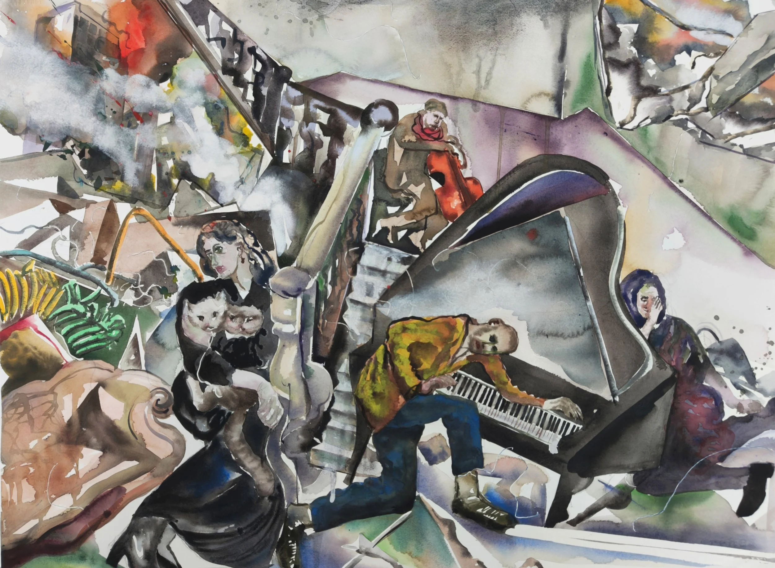 Movement on Bakhmut's Broken Steps, Watercolor on Paper, 55× 65 cm, 2025.jpg