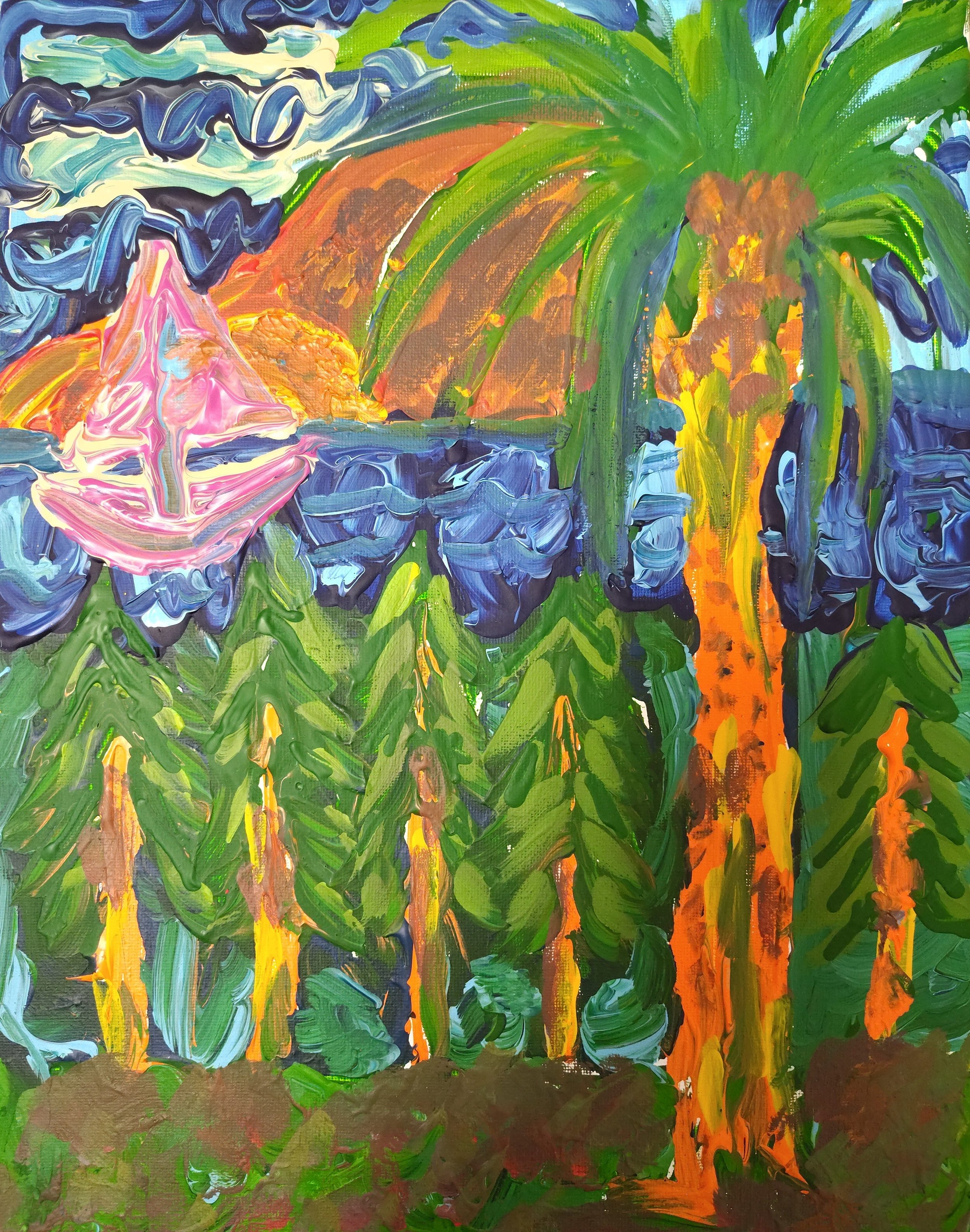 Afternoon seascape, 2025. Gouache on canvas, 35 x 27 cm.