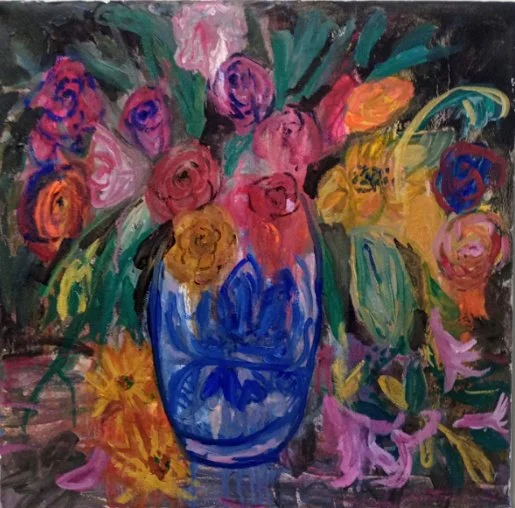 Flowers in a vase, 2023. Watercolor on cradled paper frame, 50 x 50 cm.