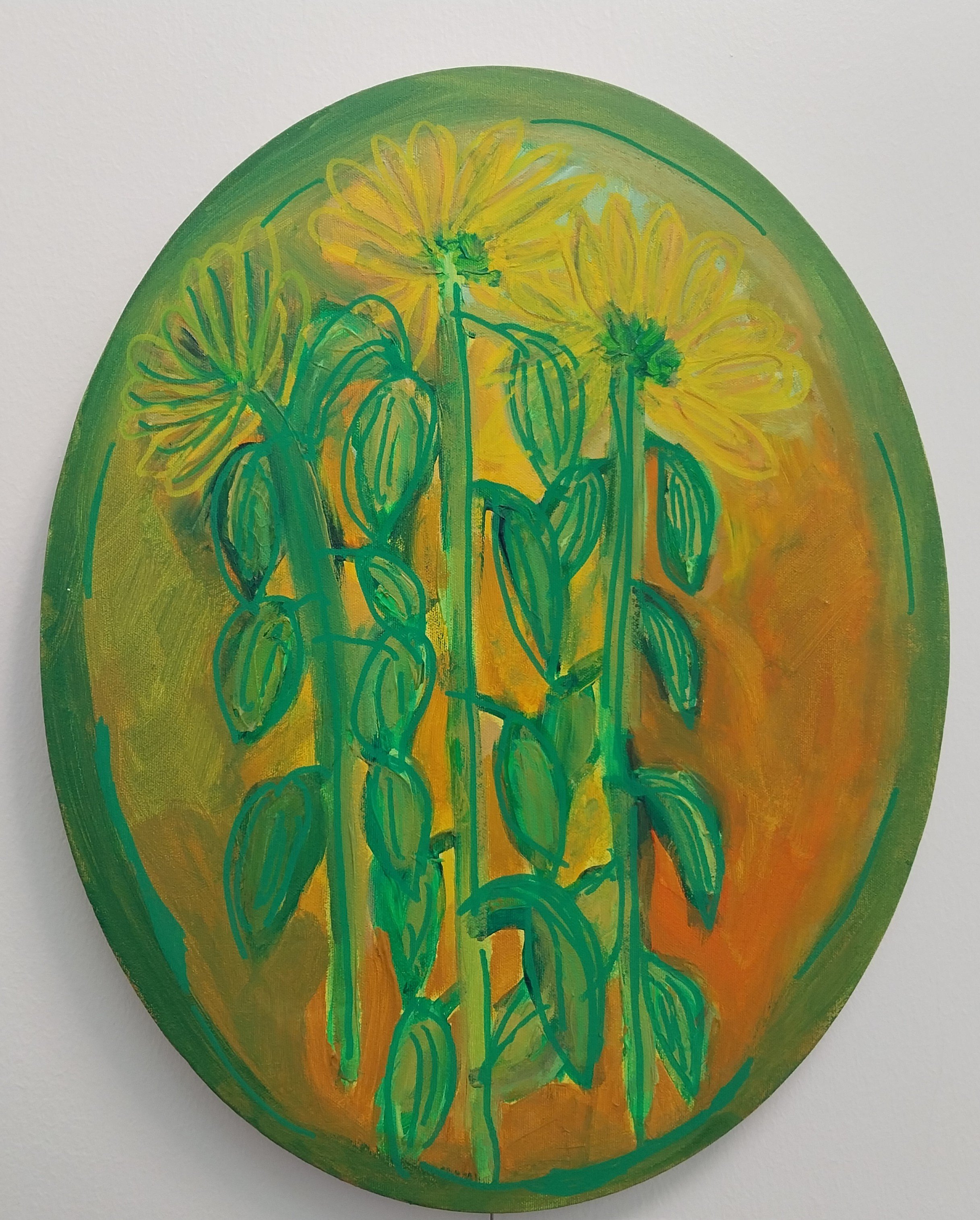Sunflowers, 2022. Acrylic paint and markers on canvas, 50 x 40 cm.
