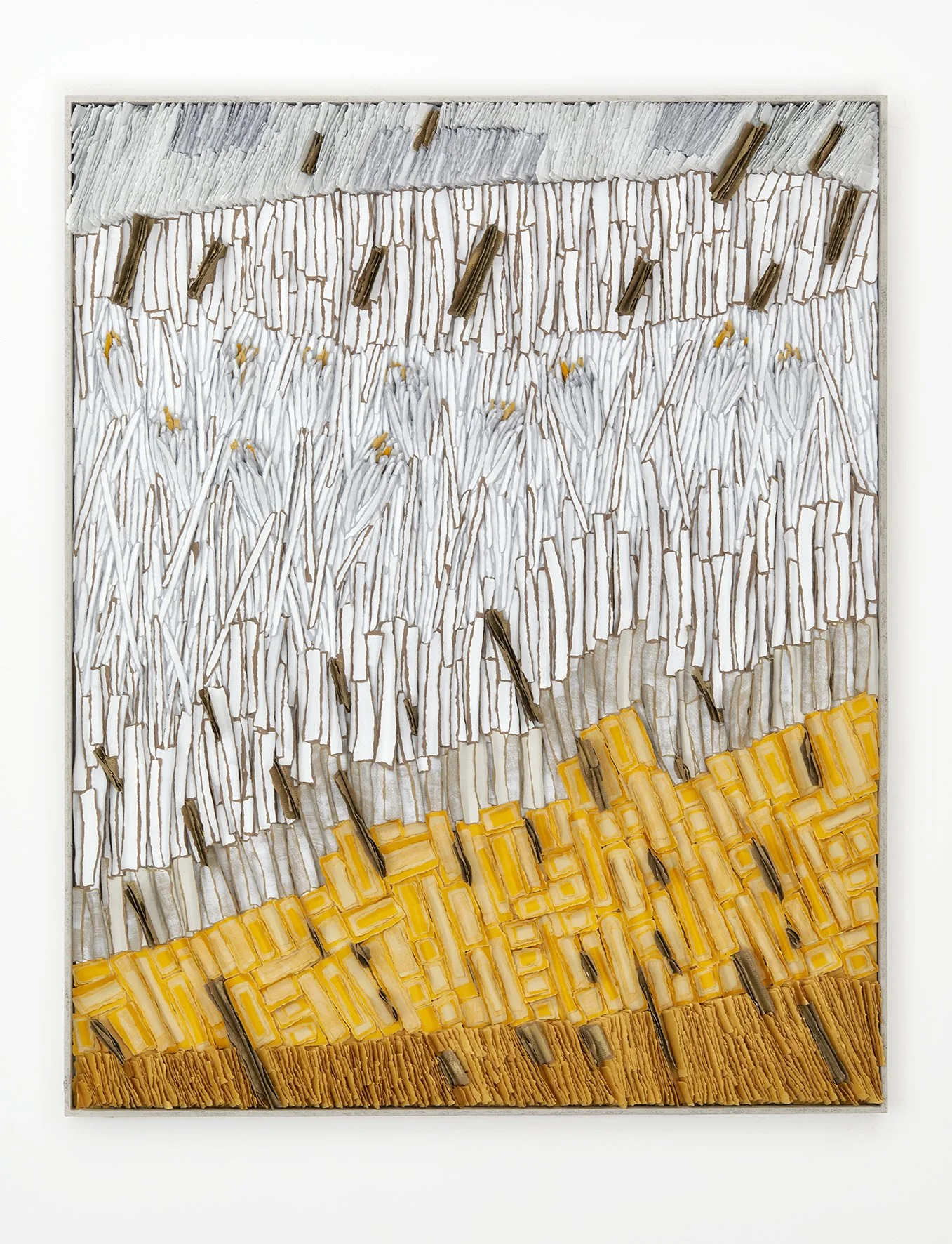 Wild Growth 3, 2024, Hand-torn paper, konjac, acrylic, H124 x W102 X H6cm, photo by Sigal Kolton